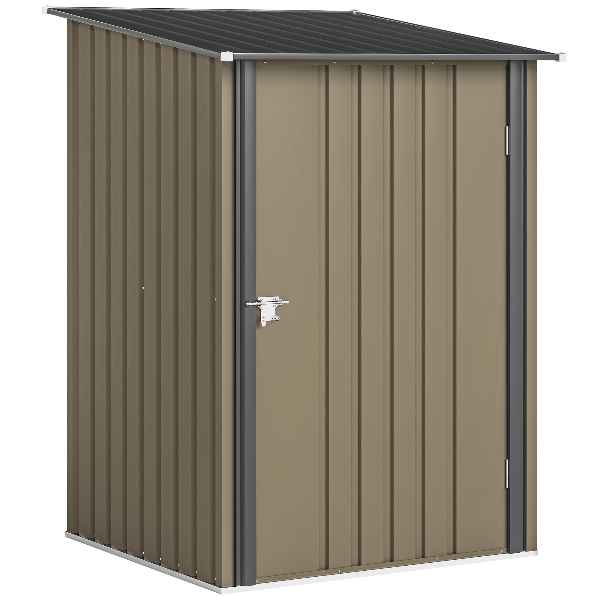 Outsunny Casota de Jardim Abrigo Porta-Ferramentas em Aço Galvanizado com Porta, 100x104x160 cm, Castanho e Cinzento Escuro   Aosom Portugal
