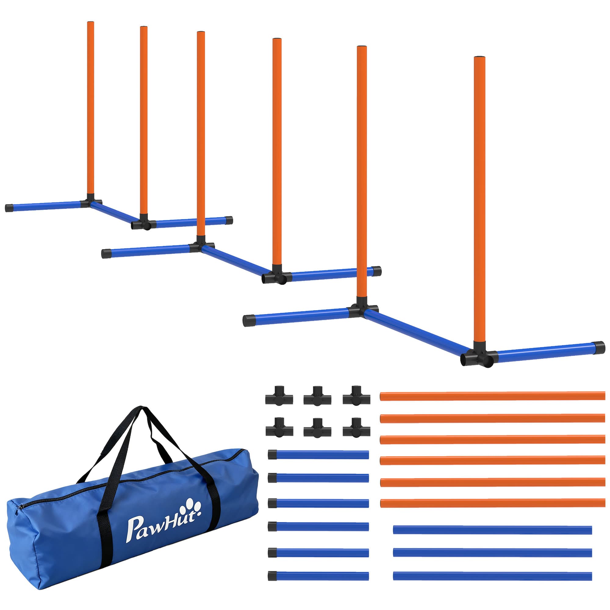 PawHut Conjunto Agility para Cães equipamento de 3 peças com estacas de slalom bolsa de transporte conjunto de treino para todos os tamanhos de