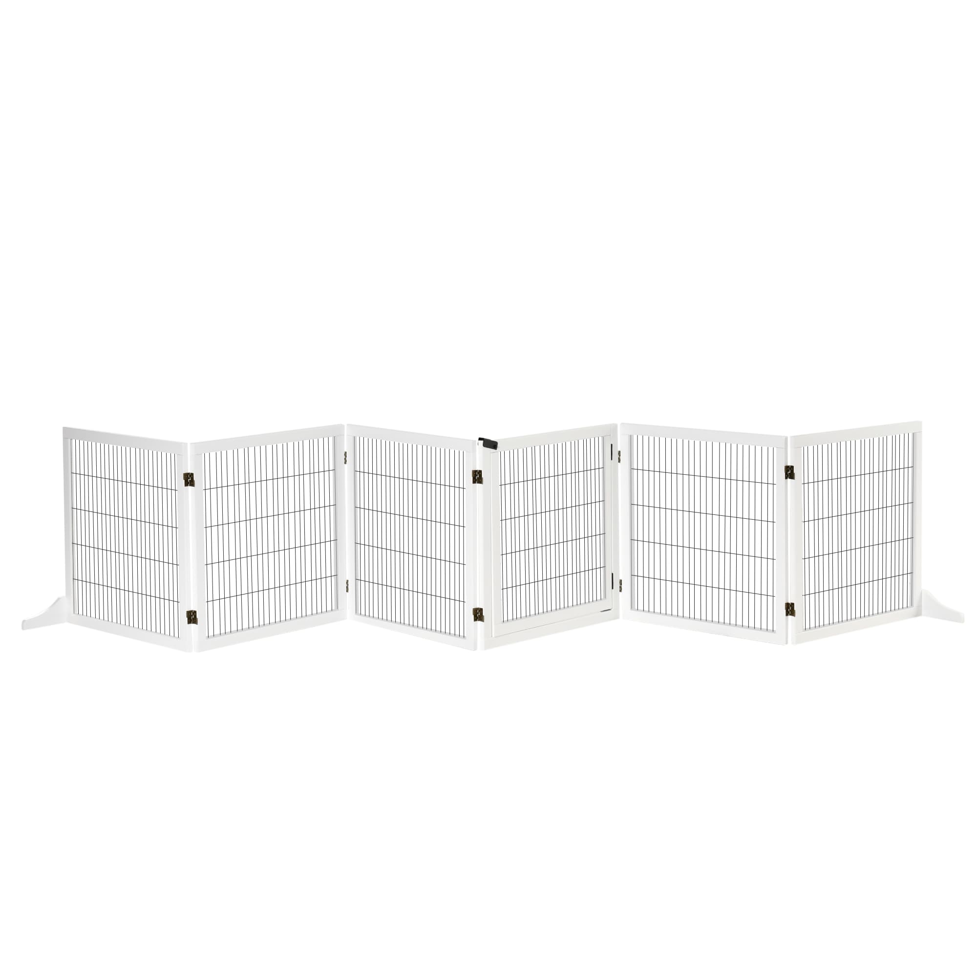 PawHut Barreira de Segurança para Cães de Madeira Dobrável para Cães Pequenos e Médios com 6 Painéis 432x36x70 cm Branco   Aosom Portugal