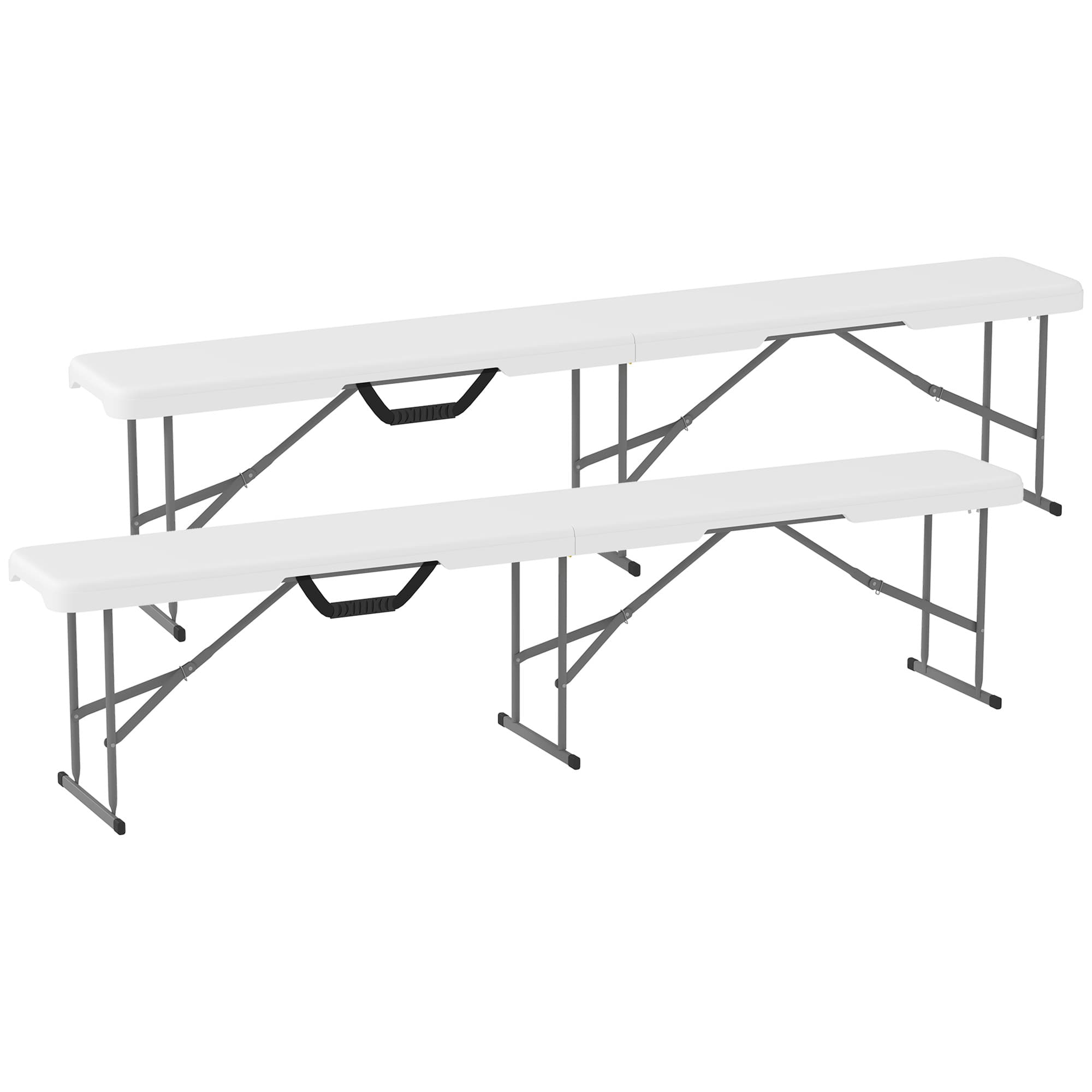 Outsunny Banco de jardim Conjunto de 2 bancos dobráveis com alça de Transporte em Métal et HDPE 182 x 28 x 42 cm Branco   Aosom Portugal