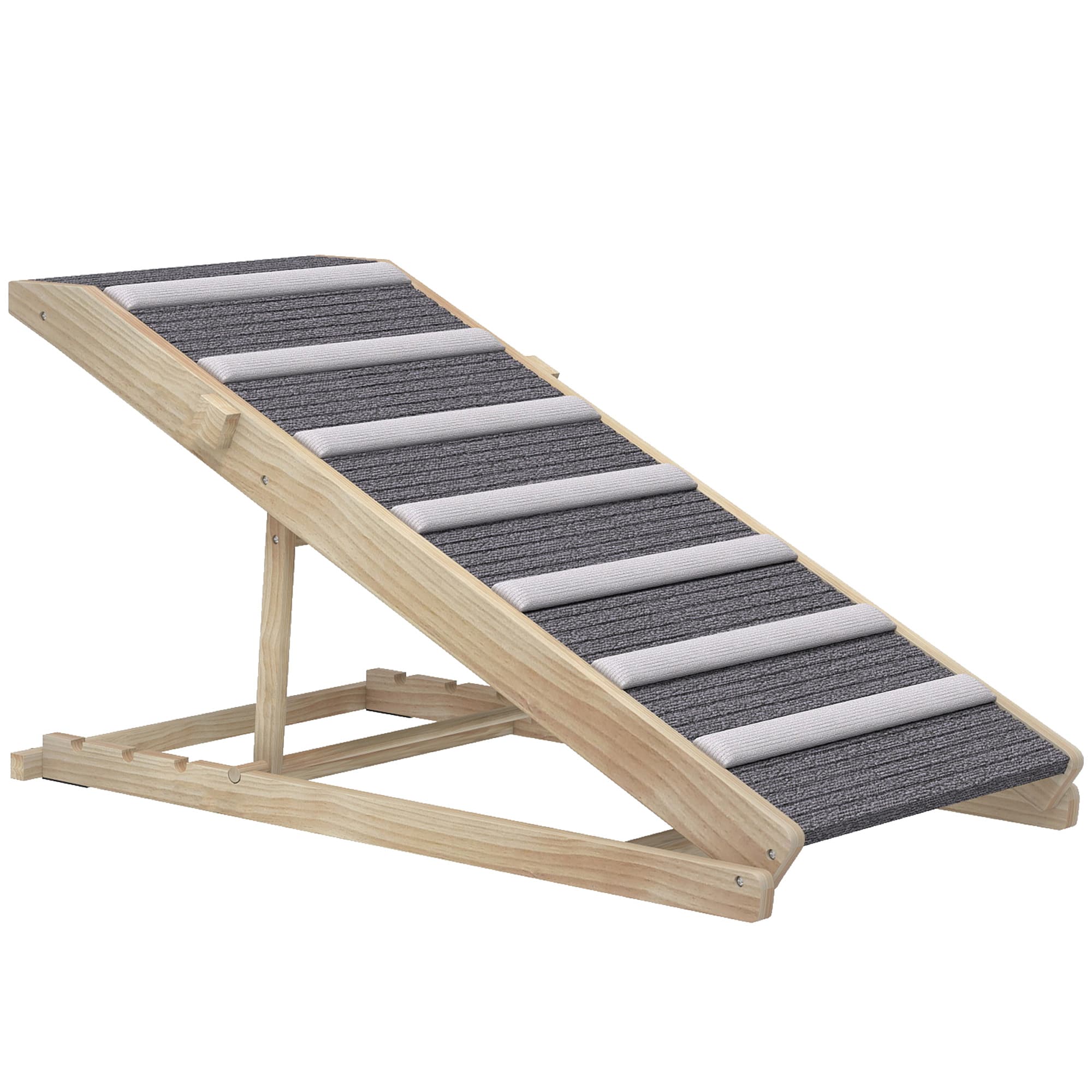 PawHut Rampa Dobrável para Cães com Altura Ajustável 35-50 cm e Tapete Antiderrapante 100x50x50 cm Madeira e Cinza   Aosom Portugal