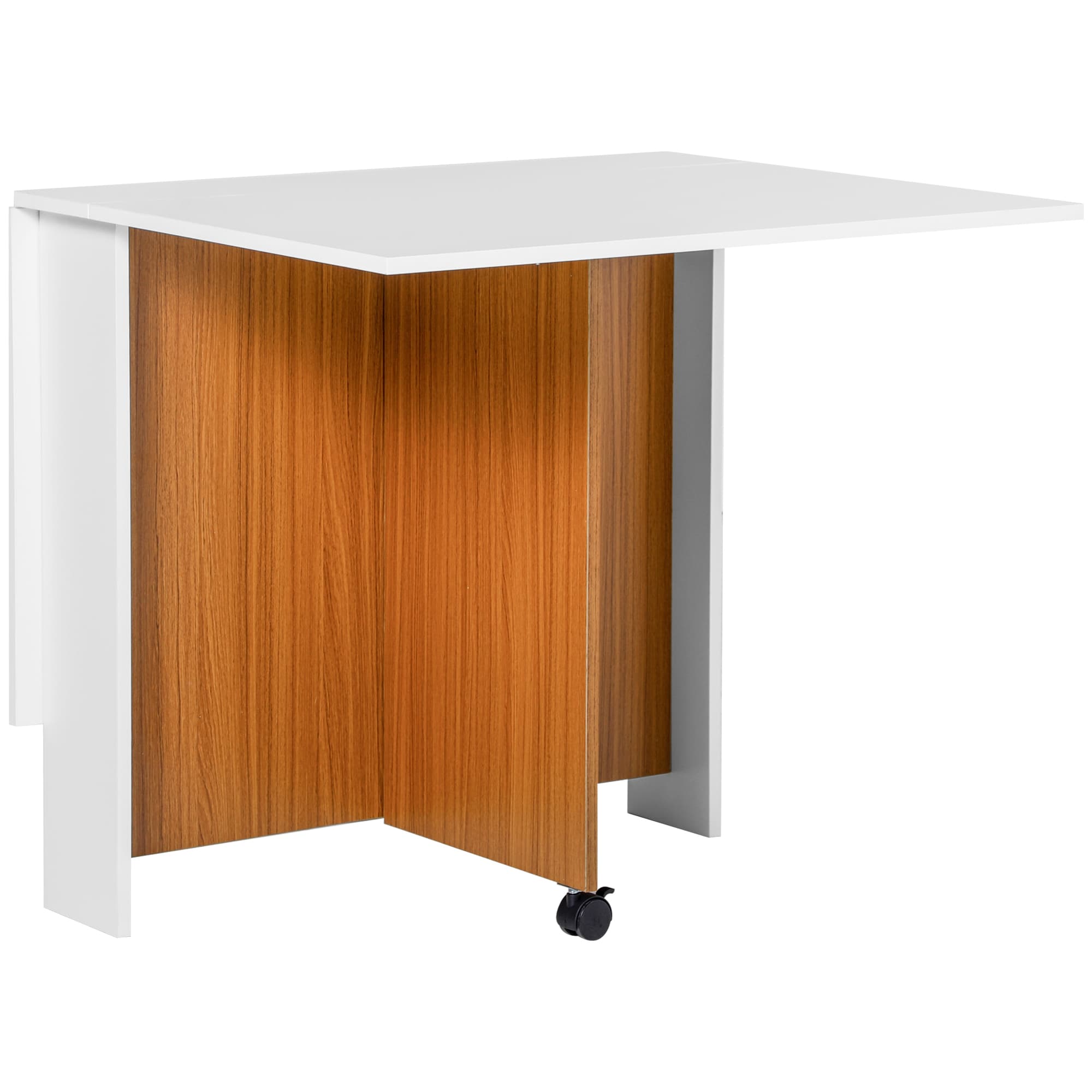HOMCOM Mesa de Cozinha Mesa de Sala de Jantar Dobrável com Rodas Mesa Multifuncional Ideal para 4-6 Pessoas 120x80x73cm Branco e Teca   Aosom