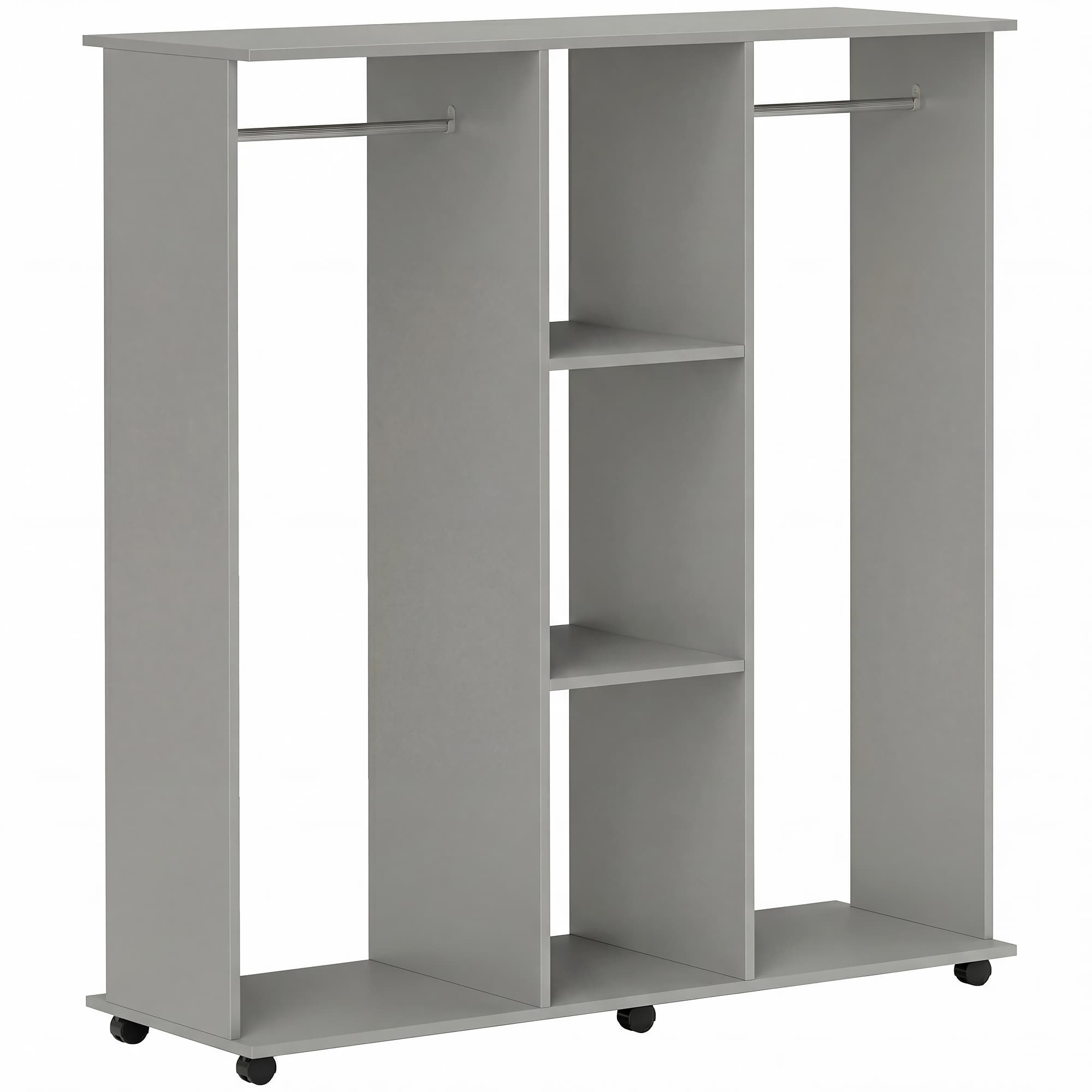 HOMCOM Armário guarda‑roupa móvel de arrumação 6 rodas 120 x 40 x 128 cm em madeira cinza   Aosom Portugal
