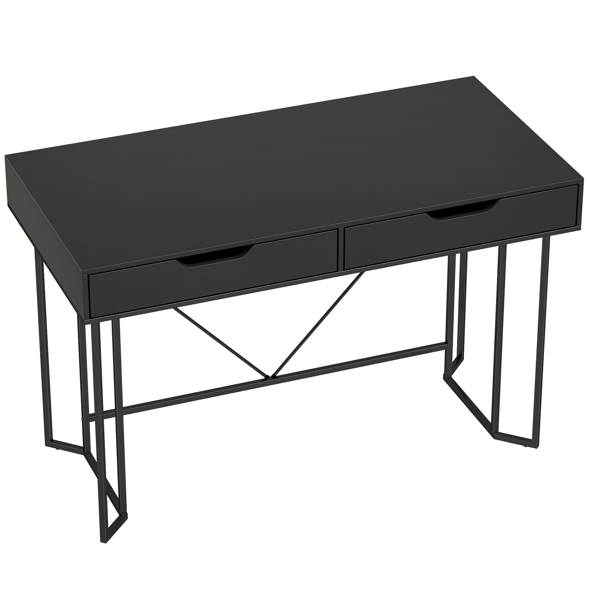 HOMCOM Mesa de Computador Compactar com 2 Gavetas Secretária com Amplo Tampo 120x60x77 cm Preto   Aosom Portugal