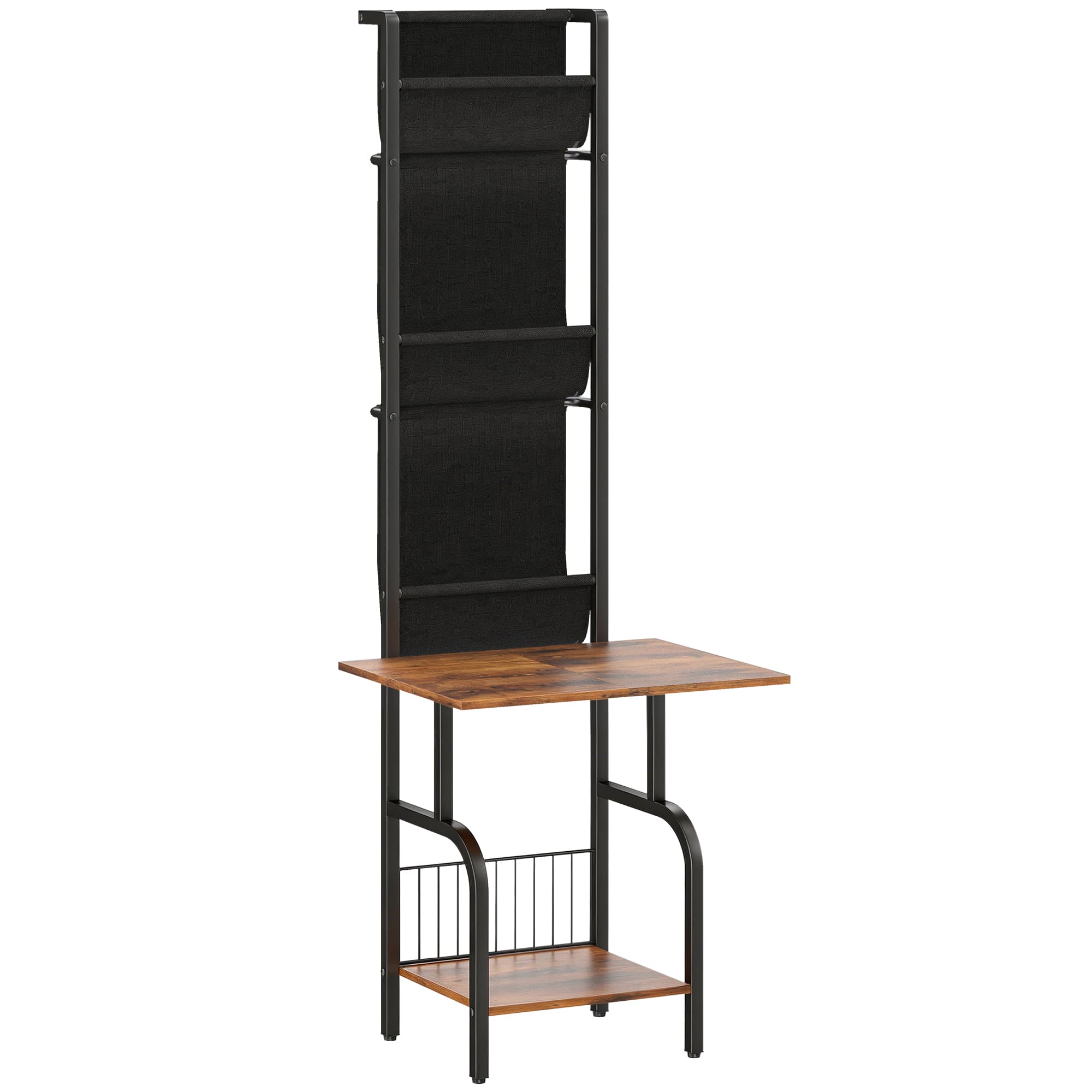 HOMCOM Estante industrial para CDs, armazenamento de CDs, suporte para DVDs com 3 bolsas de tecido e tampo, imitação de madeira rústica em castanho
