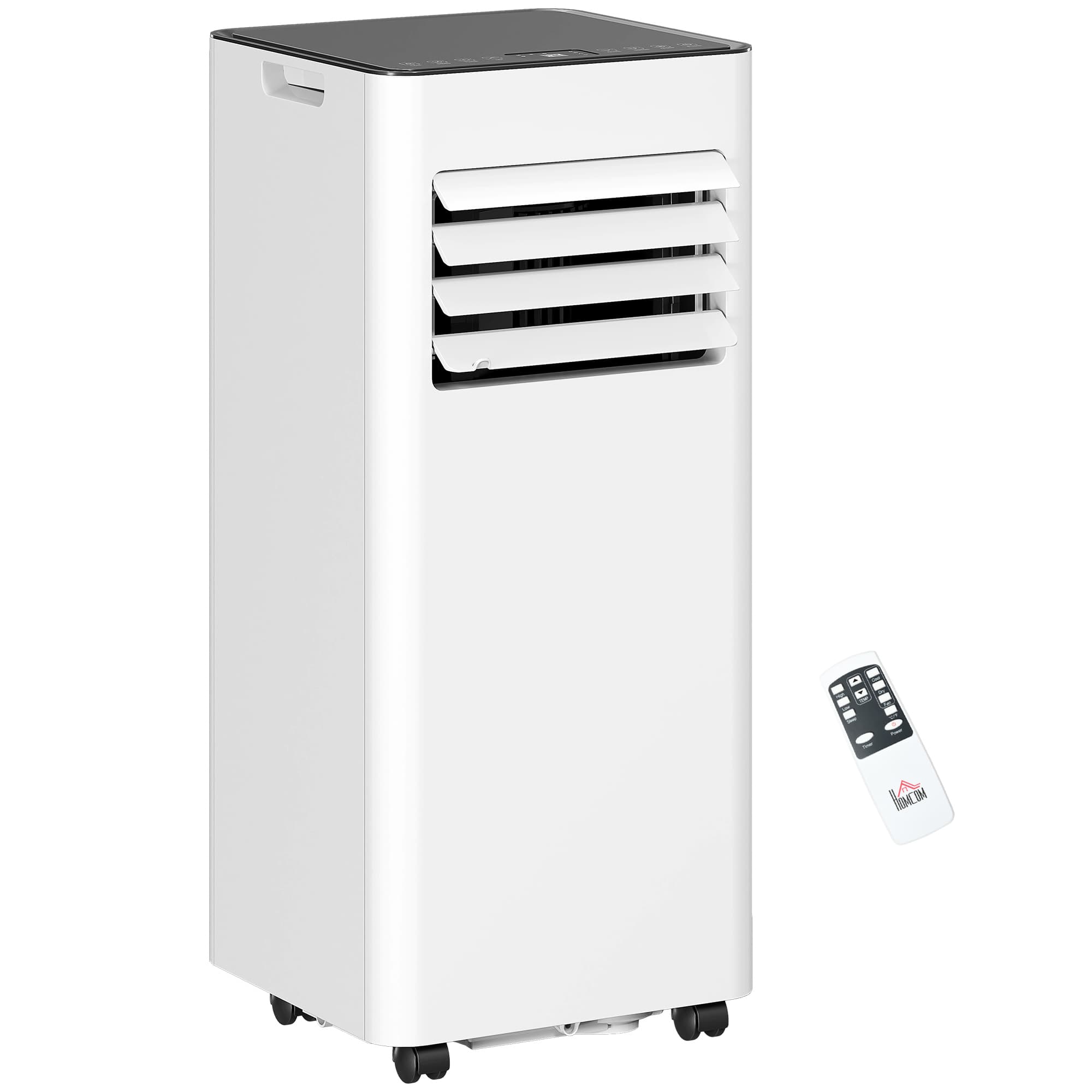 HOMCOM Ar condicionado portátil 2,05 kW 4 em 1 arrefecimento, ventilador, desumidificador temporizador 24H e comando remoto, branco   Aosom Portugal