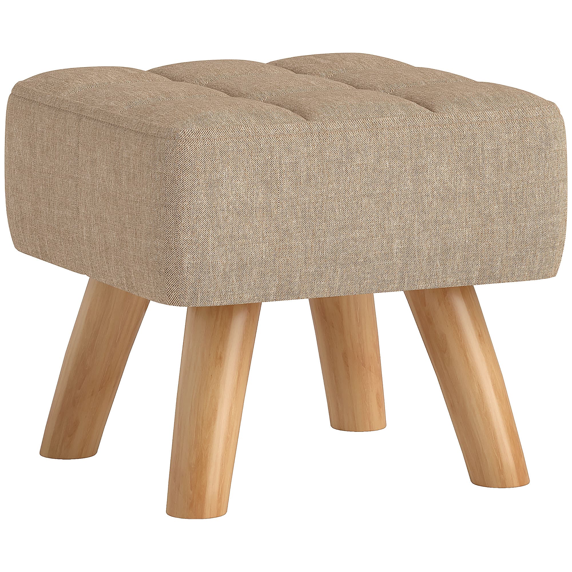 HOMCOM Apoio de pés para sala ottoman assento estofado em tecido com pés em madeira 27 x 27 x 26 cm castanho claro   Aosom Portugal
