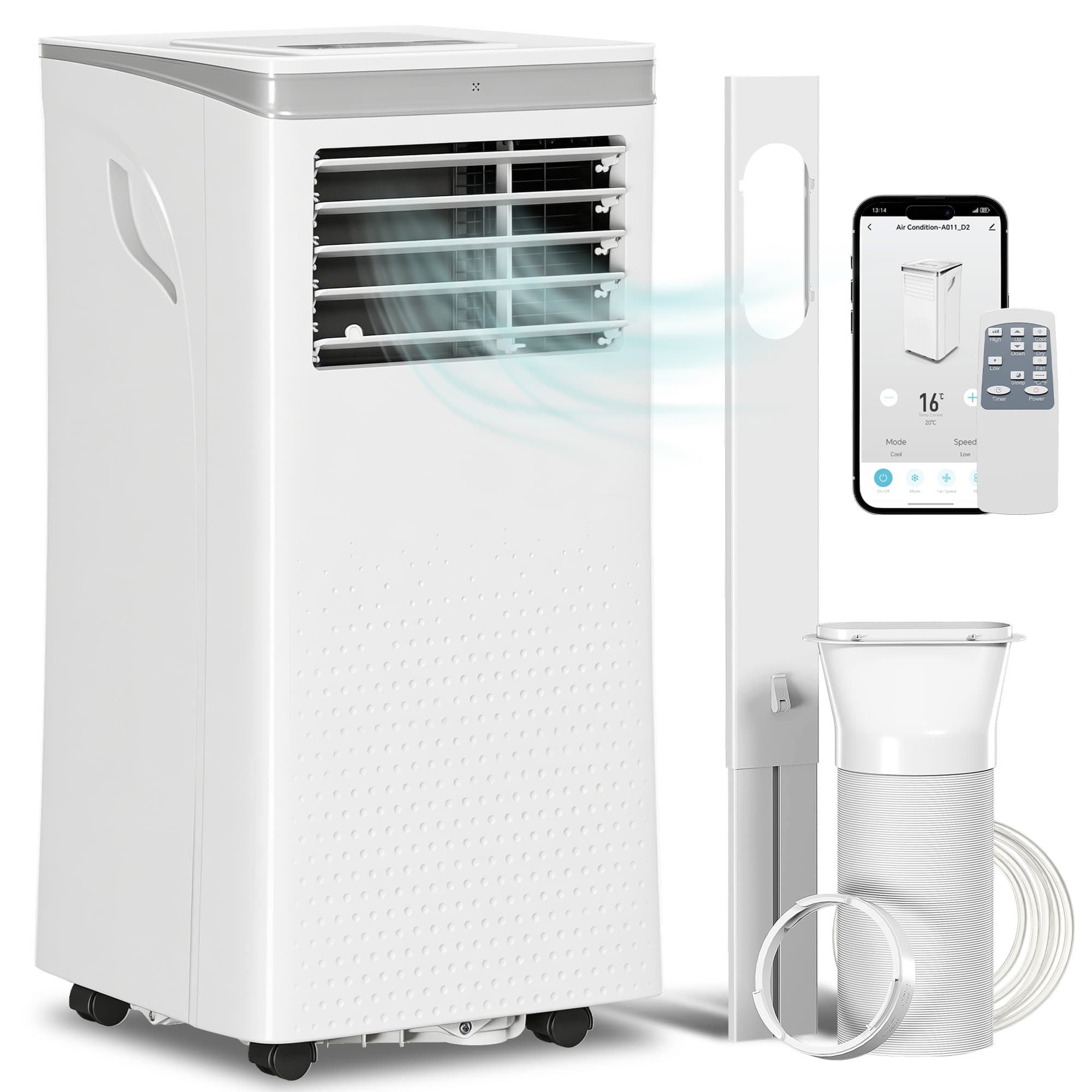 HOMCOM Ar-condicionado móvel 10000BTU, ar-condicionado portátil 4 em 1 refrigeração desumidificador ventilador modo noite, branco   Aosom Portugal