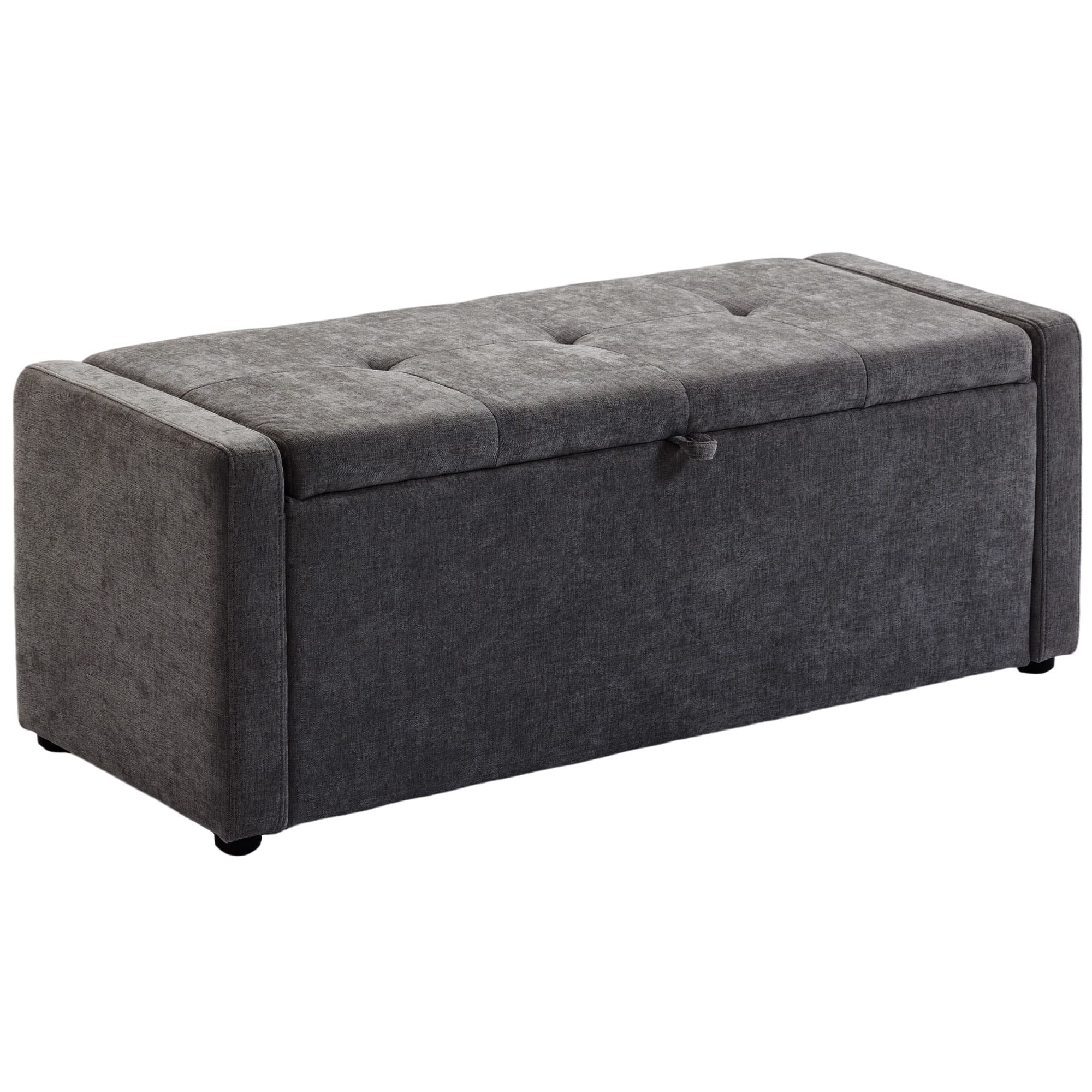 HOMCOM Banco de arrumação, banco ao pé da cama, apoio para pés estofado em linho com assento amplo, 122 x 48 x 44 cm, cinzento escuro   Aosom