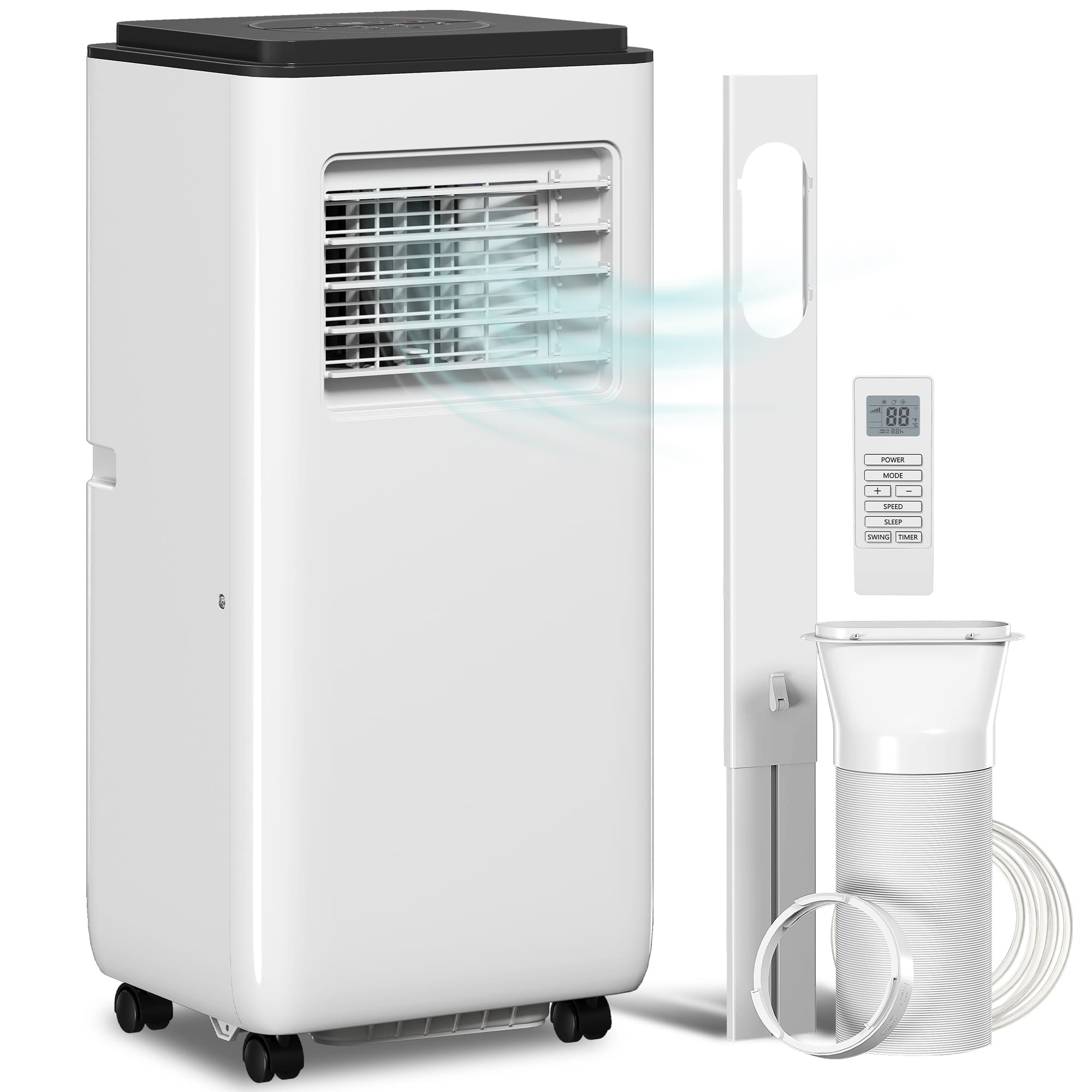 HOMCOM Ar condicionado portátil 9000 BTU 2,6 kW 5 em 1 arrefecimento, desumidificador, ventilador, auto, modo noite, 2 velocidades   Aosom Portugal