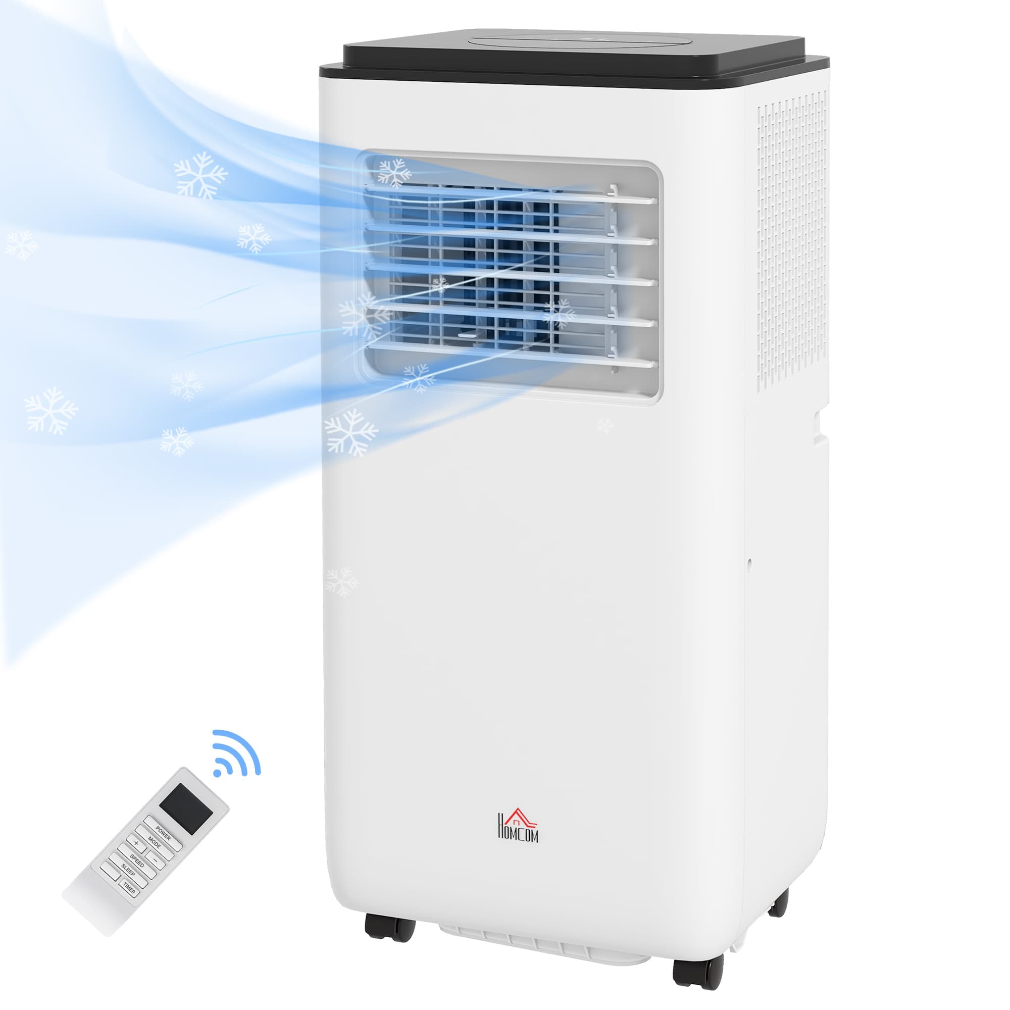 HOMCOM Ar Condicionado Portátil 10000 BTU 2900W Arrefecedor Ventilador Desumidificador 5 em 1 para Quarto 22m² 33x28x70,4 cm Branco   Aosom Portugal