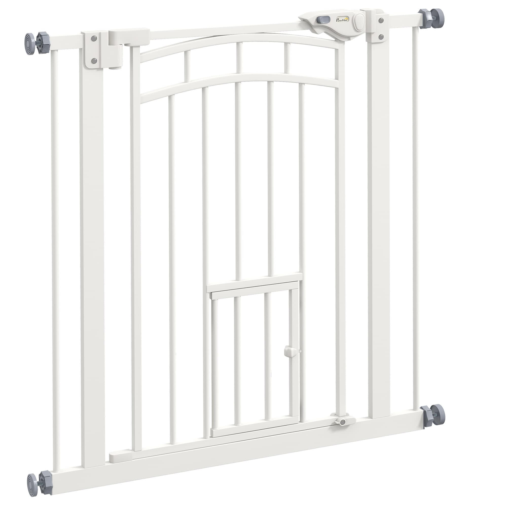 PawHut Barreira de Segurança para Cães 74-80 cm Porta de Segurança para Animais com Montagem a Pressão e Duplo Bloqueio Branco   Aosom Portugal