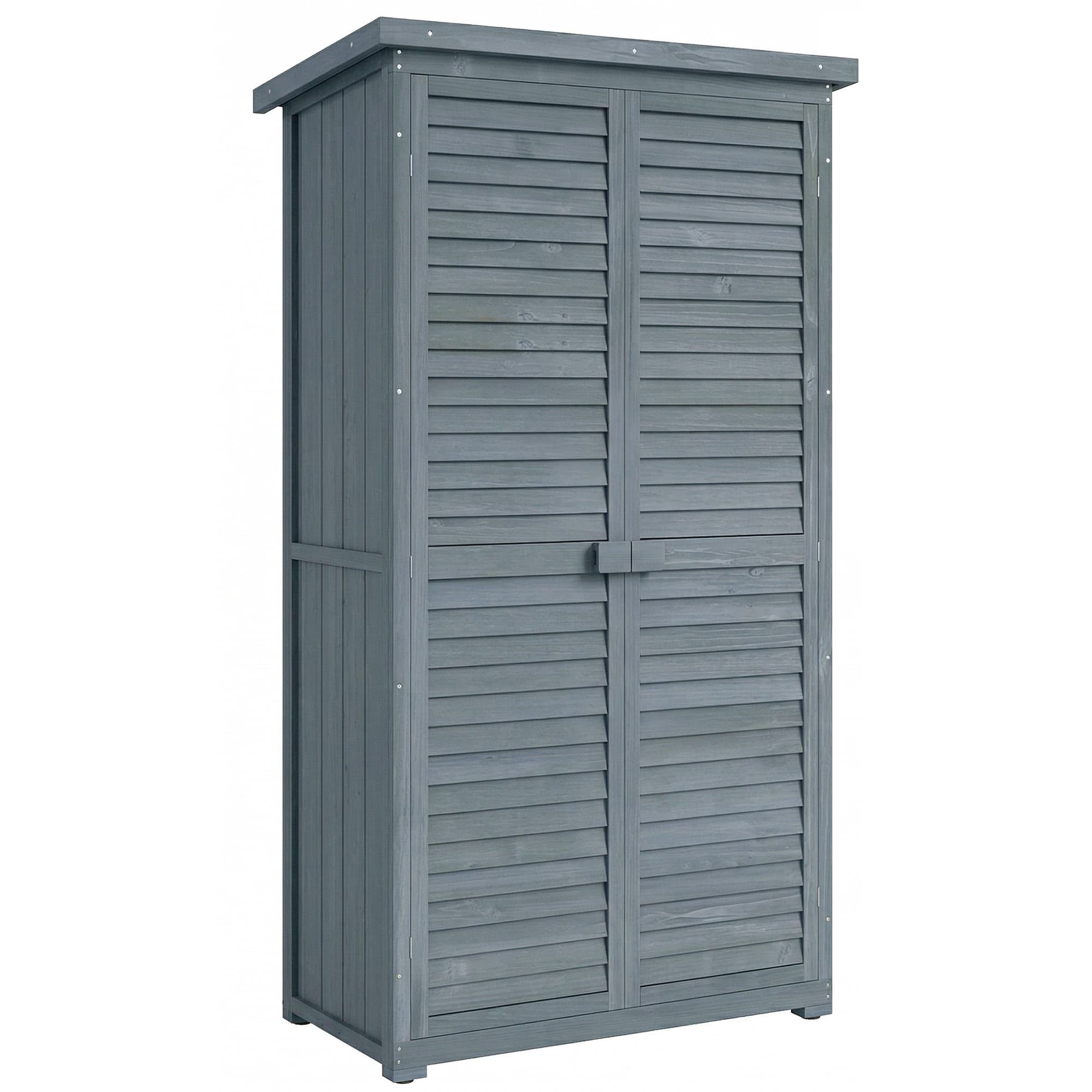 Outsunny Armário de Madeira 0,31 m² 87x46,5x160 cm Armário Exterior de Madeira com 2 Portas e 2 Prateleiras Interior Cinza   Aosom Portugal
