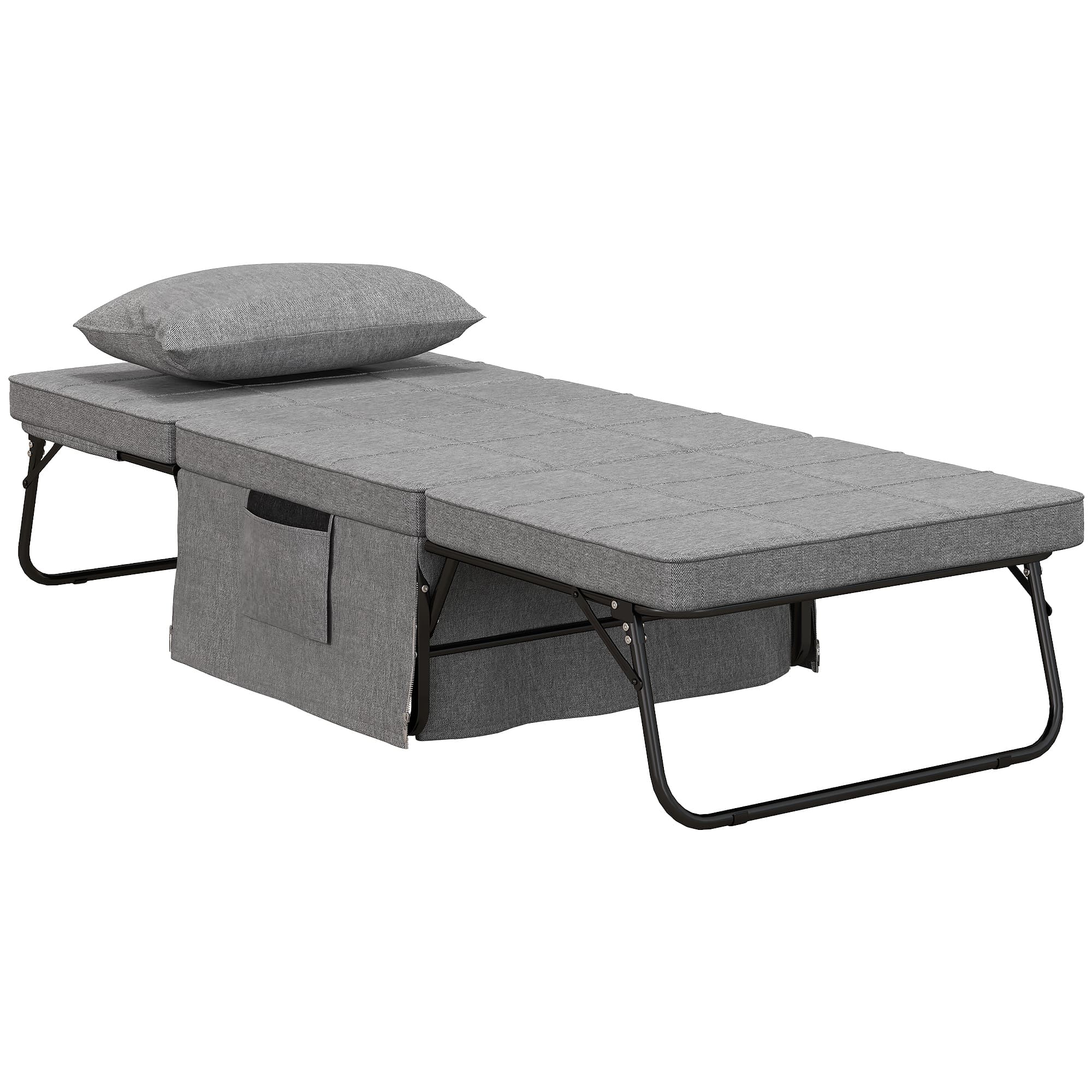 HOMCOM Sofá Cama 4 em 1  Estofado em Linho com Encosto Ajustável em 5 Níveis e Almofada Acolchoada  75x80x74 cm Cinza   Aosom Portugal