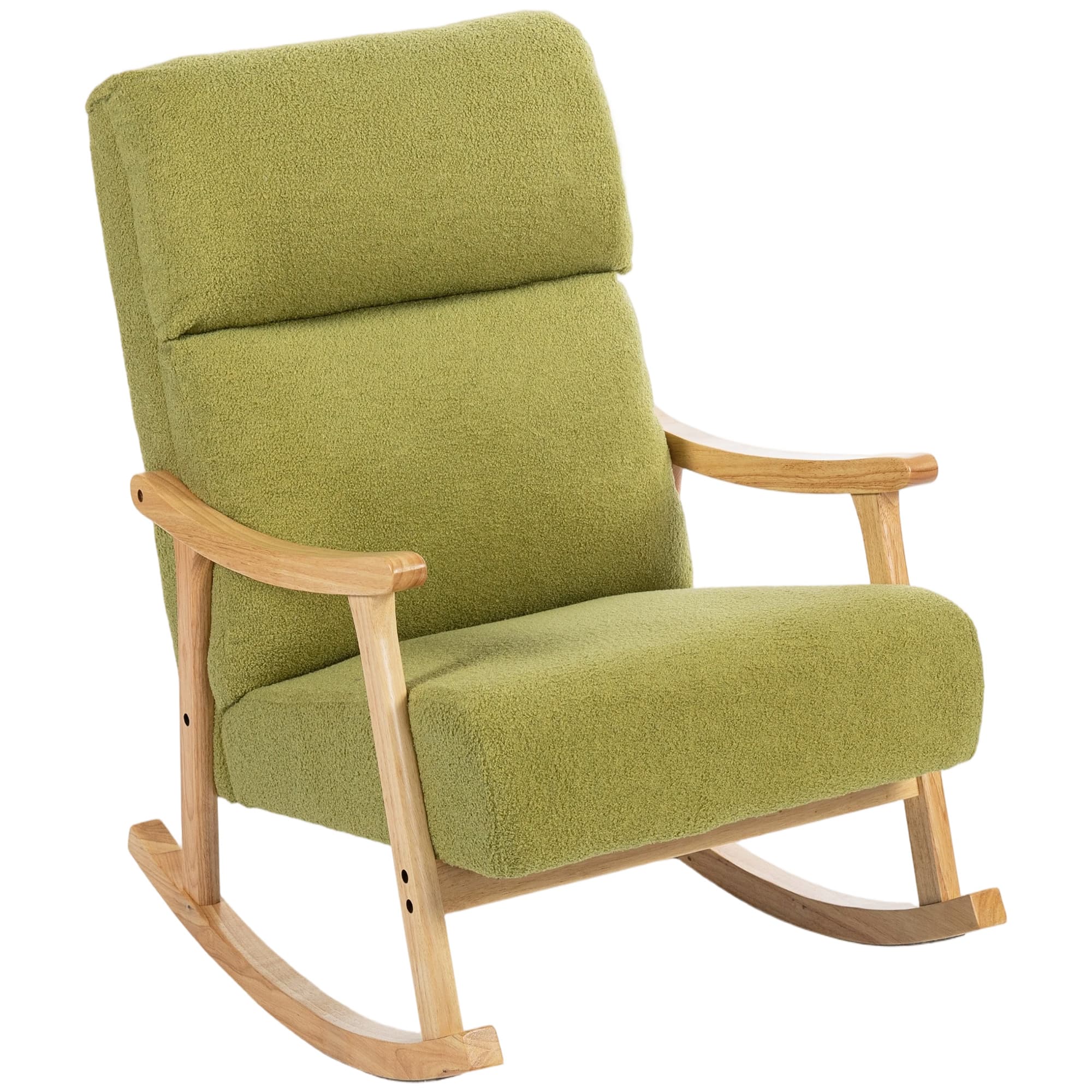 HOMCOM Poltrona Baloiço Moderna em Borrego com Apoio para os Braços de Madeira de Faia Poltrona de Amamentação 65x90x98 cm Verde claro   Aosom