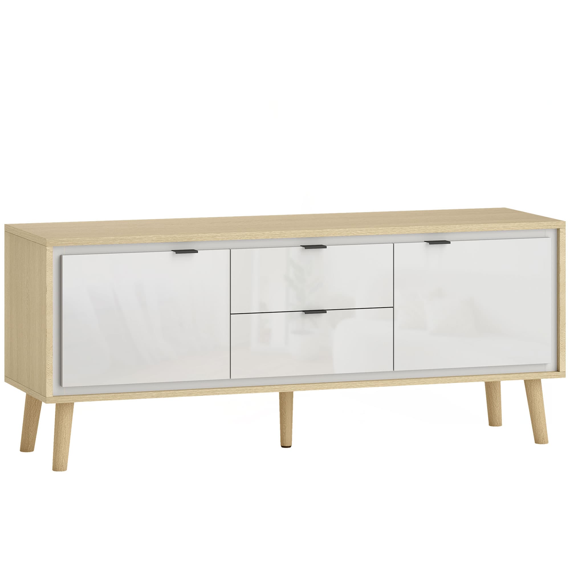 HOMCOM Móvel de TV Moderno para Sala com 2 Gavetas para Televisão 55 Polegadas 120x35x50 cm Branco Brilhante e Carvalho   Aosom Portugal