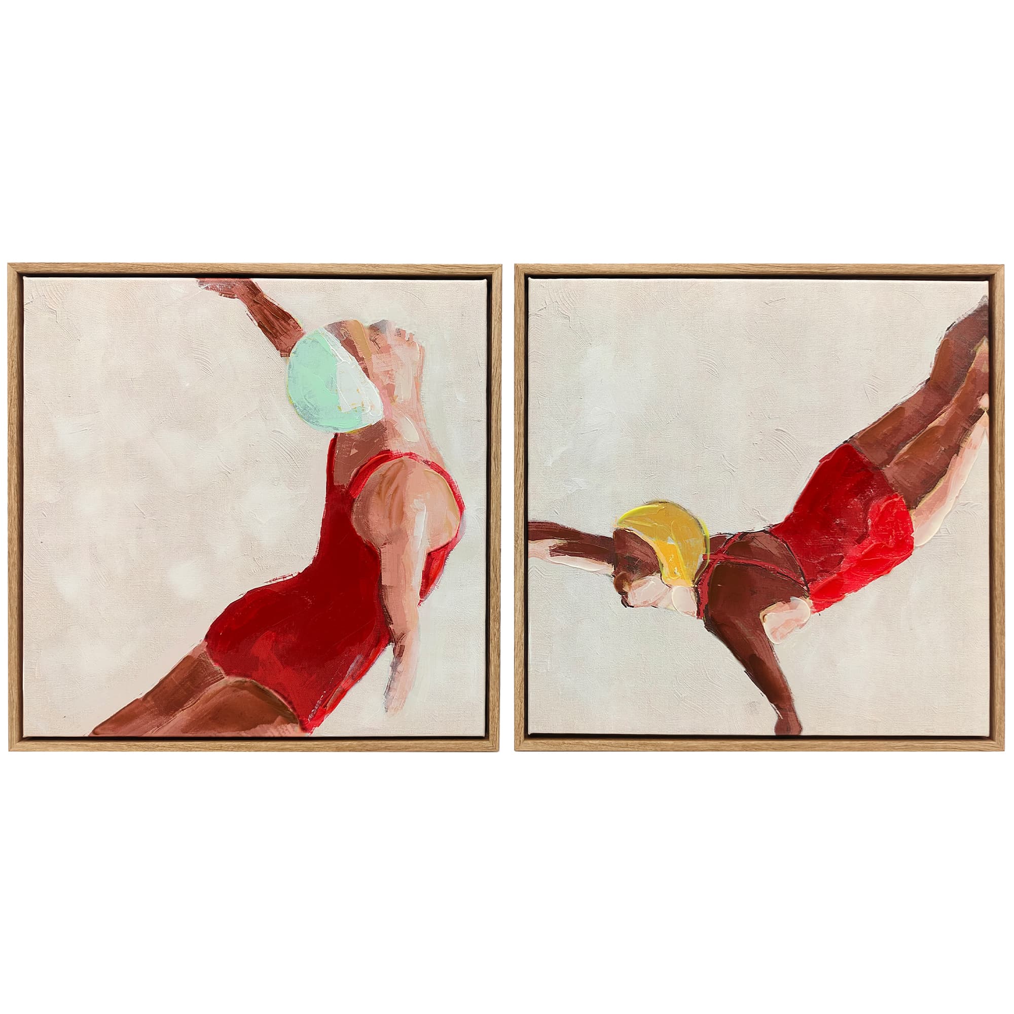 HOMCOM Pinturas em Tela de Figuras Dinâmicas à Mão 40x40 cm 2 Peças Pinturas de Arte de Parede Emolduradas Decoração Moderna Vermelho   Aosom