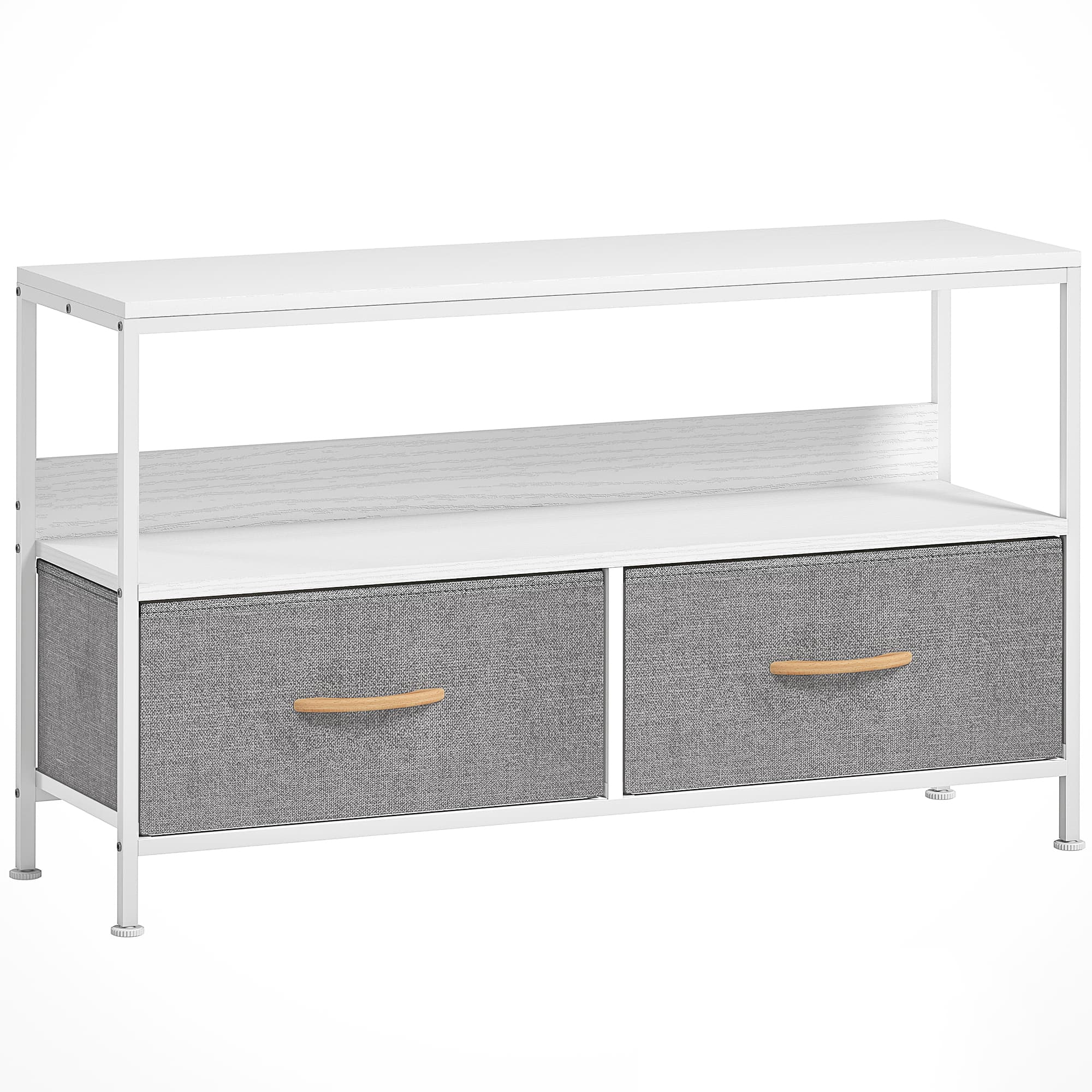 HOMCOM Móvel de TV com Prateleira e 2 Gavetas de Tecido Dobráveis para Televisores até 47 Polegadas  98x29x56 cm Branco e Cinza   Aosom Portugal