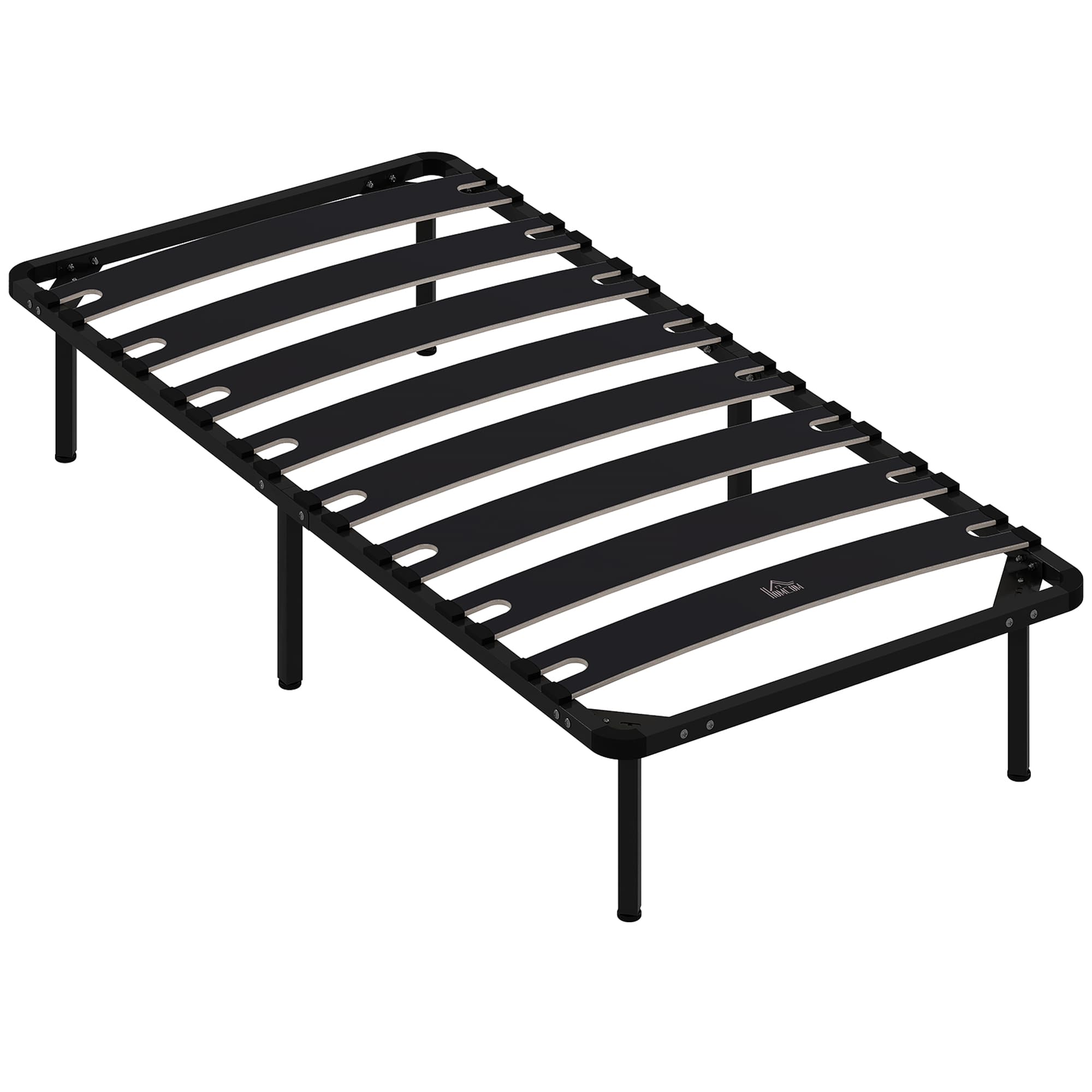 HOMCOM Estrutura de Cama 90x190 cm de Aço com Espaço de Armazenamento em Madeira de Álamo Capacidade 300 kg Preto   Aosom Portugal