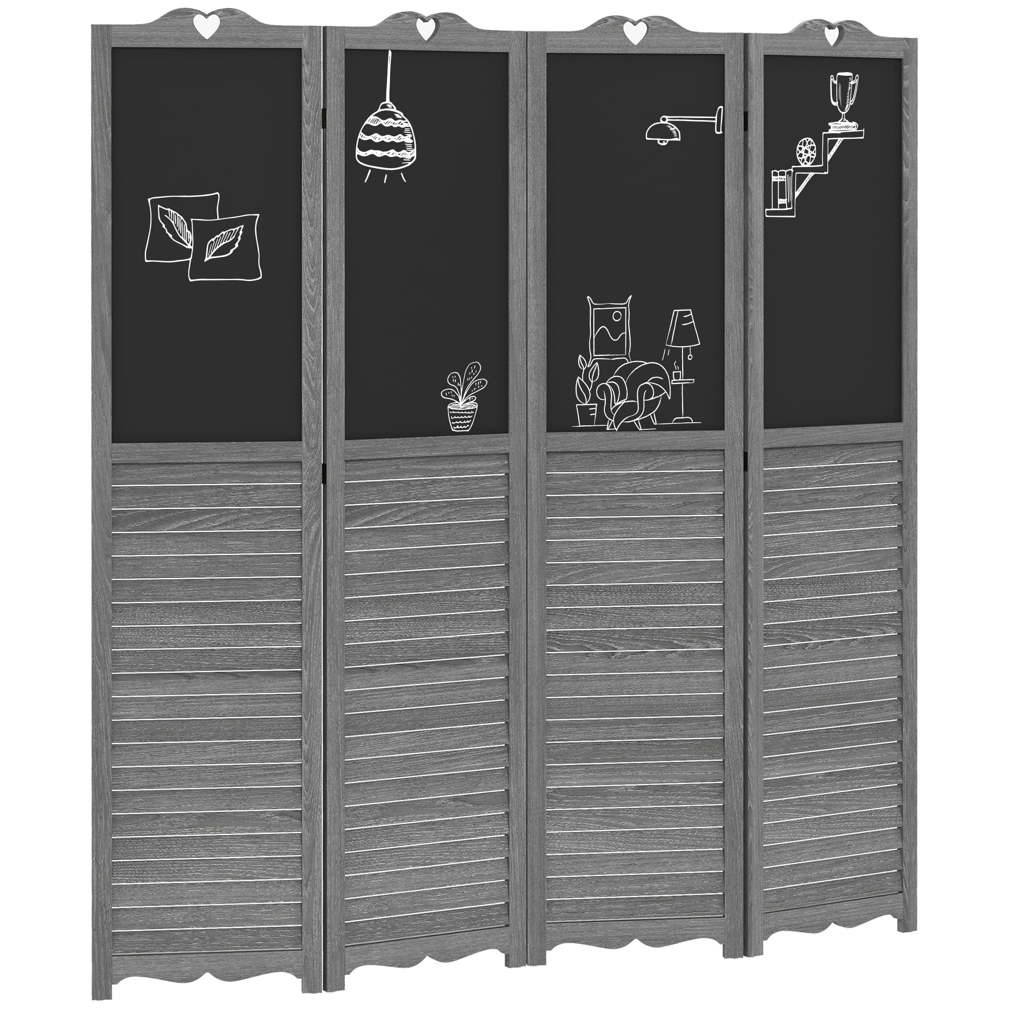 HOMCOM Biombo Separador de Ambientes Dobrável de 4 Painéis de Madeira com Quadros 162x172 cm Cinzento   Aosom Portugal