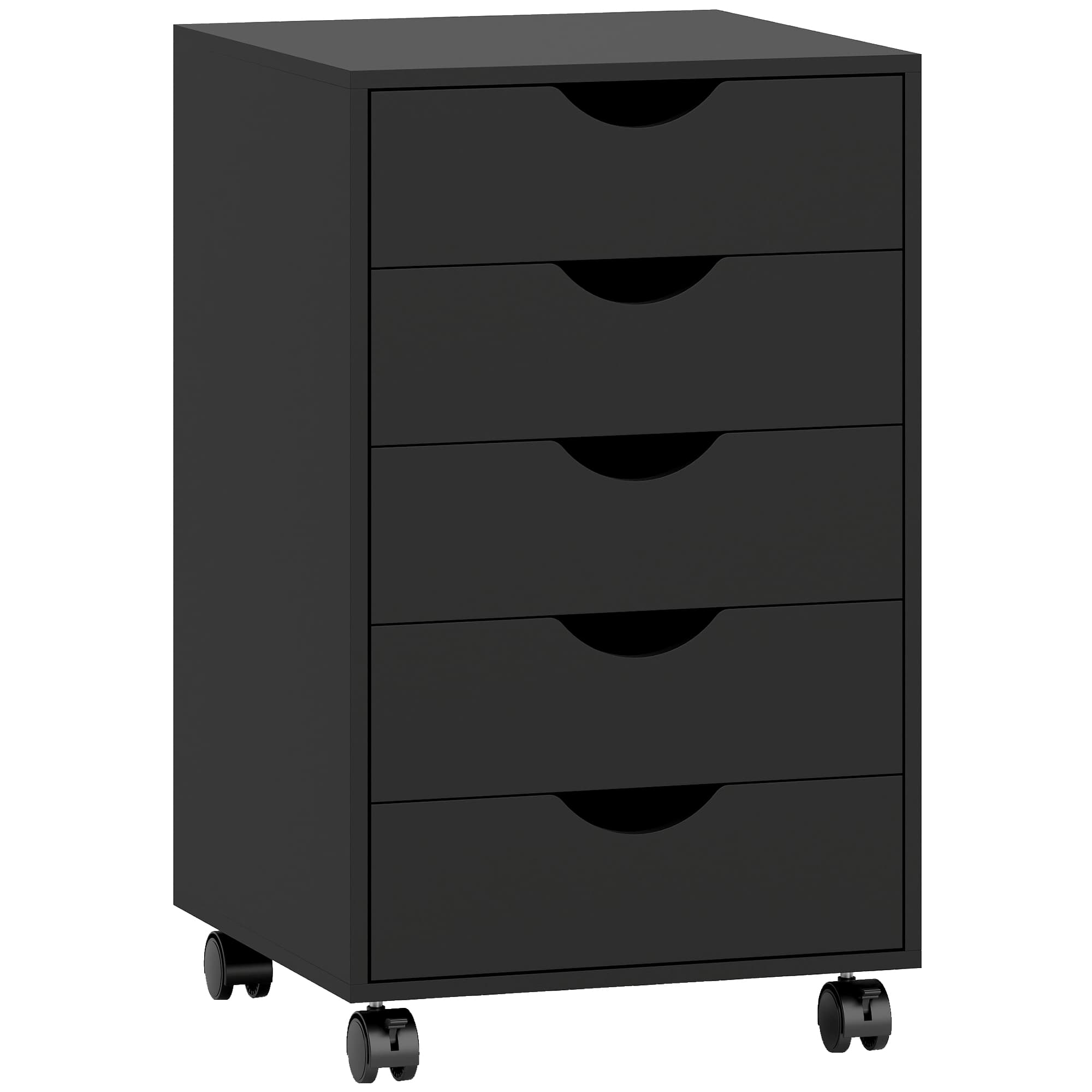 HOMCOM Bloco de Gavetas com Rodas Bloco de Gavetas para Escritório com 5 Gavetas  40x40x67 cm Preto   Aosom Portugal