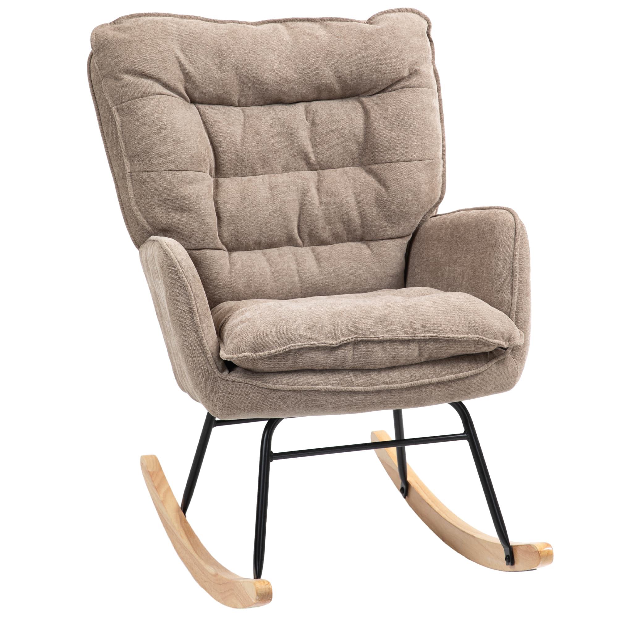 HOMCOM Poltrona de Lactância de Baloiço Moderna Estofada em Chenilha com Encosto Largo 71x98,5x97 cm Castanho   Aosom Portugal