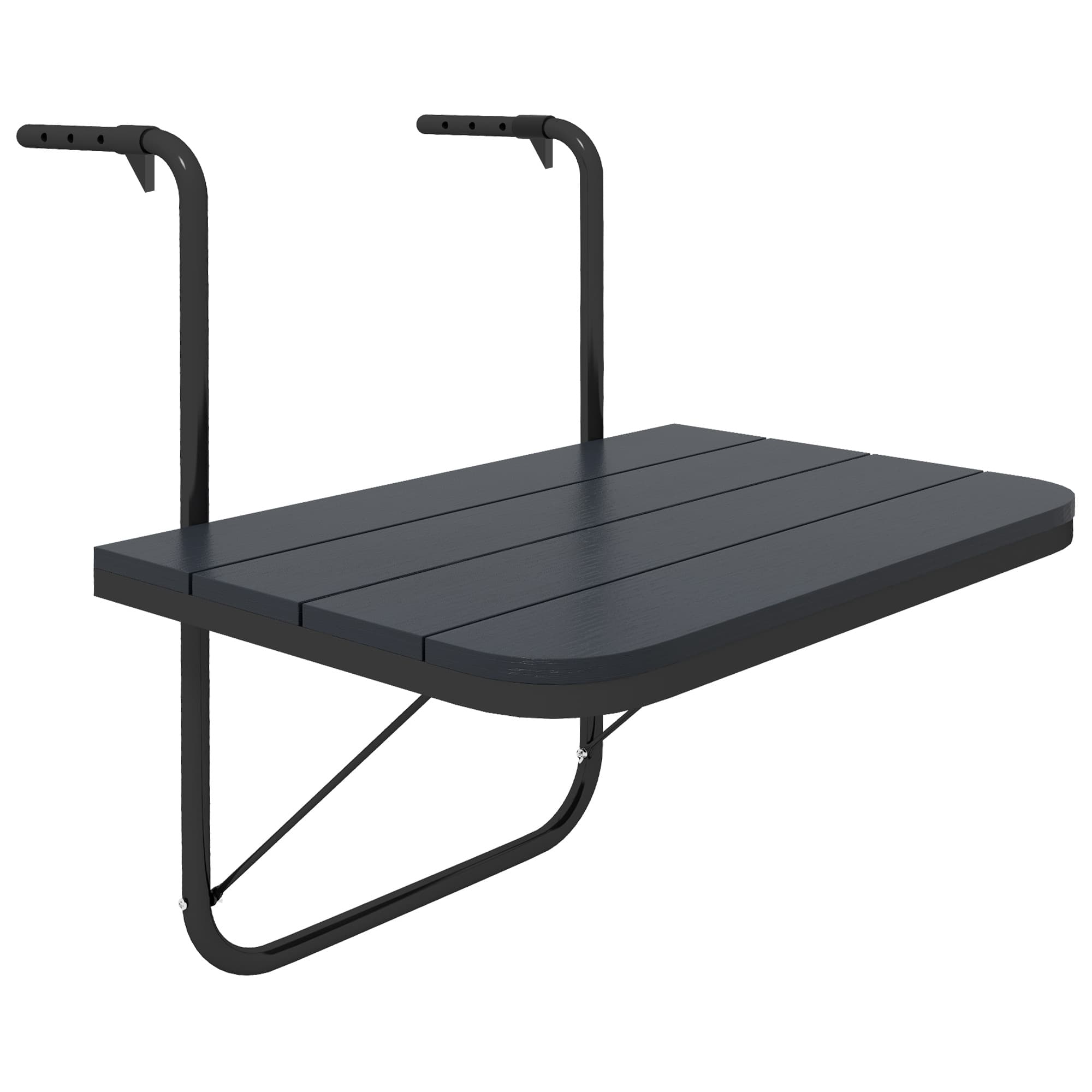 Outsunny Mesa Suspensa para Varanda Dobrável de Alumínio com Altura Ajustável em 4 Níveis Capacidade 25 kg 60x40x55-64 cm Preto   Aosom Portugal
