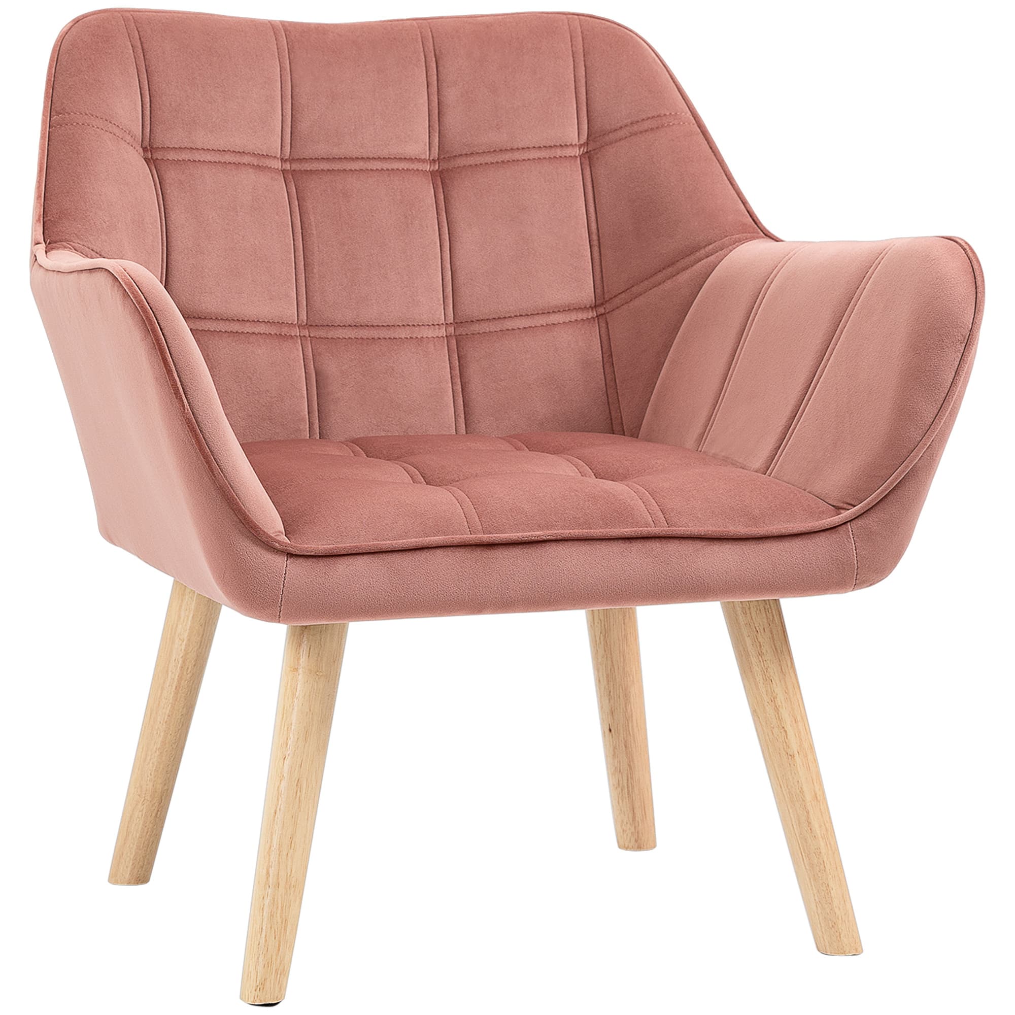 HOMCOM Poltrona Moderna Poltrona de Leitura Estofada em Veludo com Assento Amplo Pés em Madeira  67x61,5x71 cm Rosa   Aosom Portugal