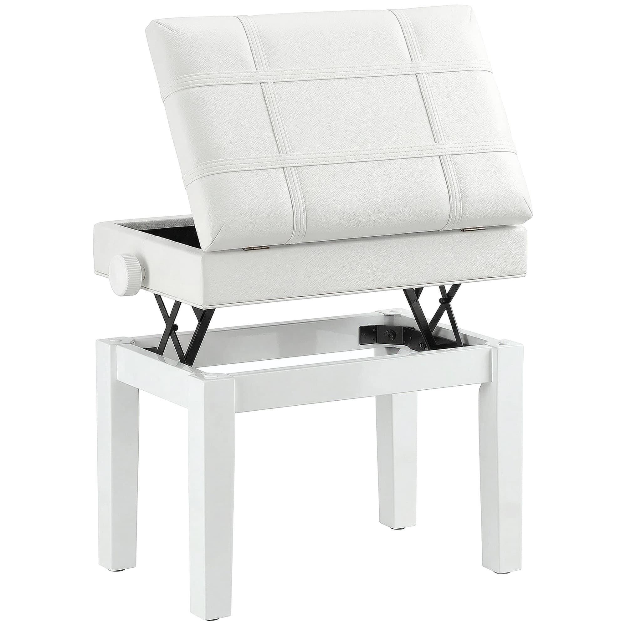 HOMCOM Banco tabouret assento para piano baú integrado altura ajustável madeira de hévéa assento revestimento sintético branco   Aosom Portugal