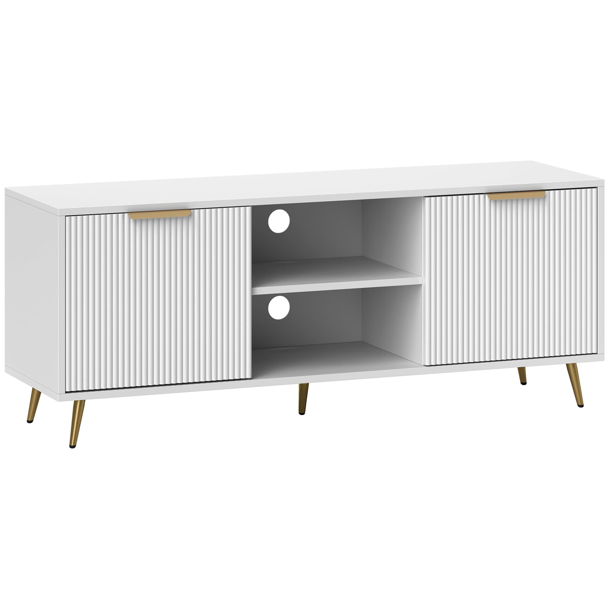 HOMCOM Móvel de TV Moderno Móvel de TV para Sala de Estar com 2 Compartimentos Abertos  para Televisores de 55 Polegadas 120x35x48 cm Branco   Aosom