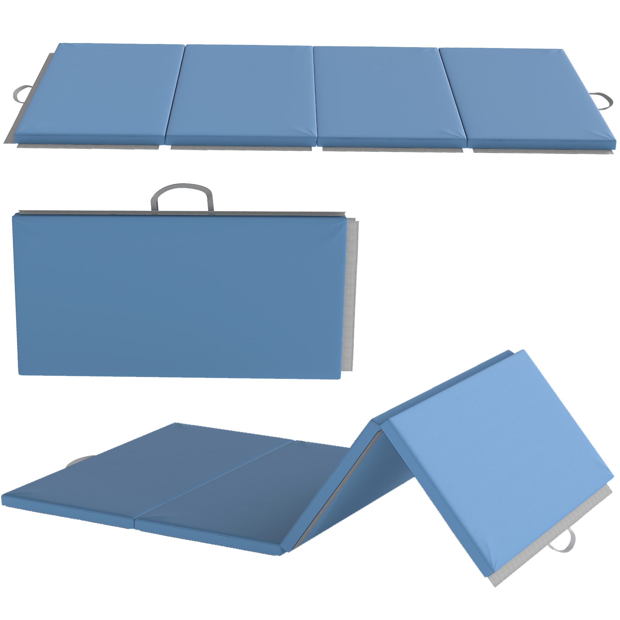 HOMCOM Colchão de Ginástica Dobrável com Espessura de 5 cm e Alças de Transporte para Yoga Aeróbica 240x120x5 cm Azul Claro   Aosom Portugal