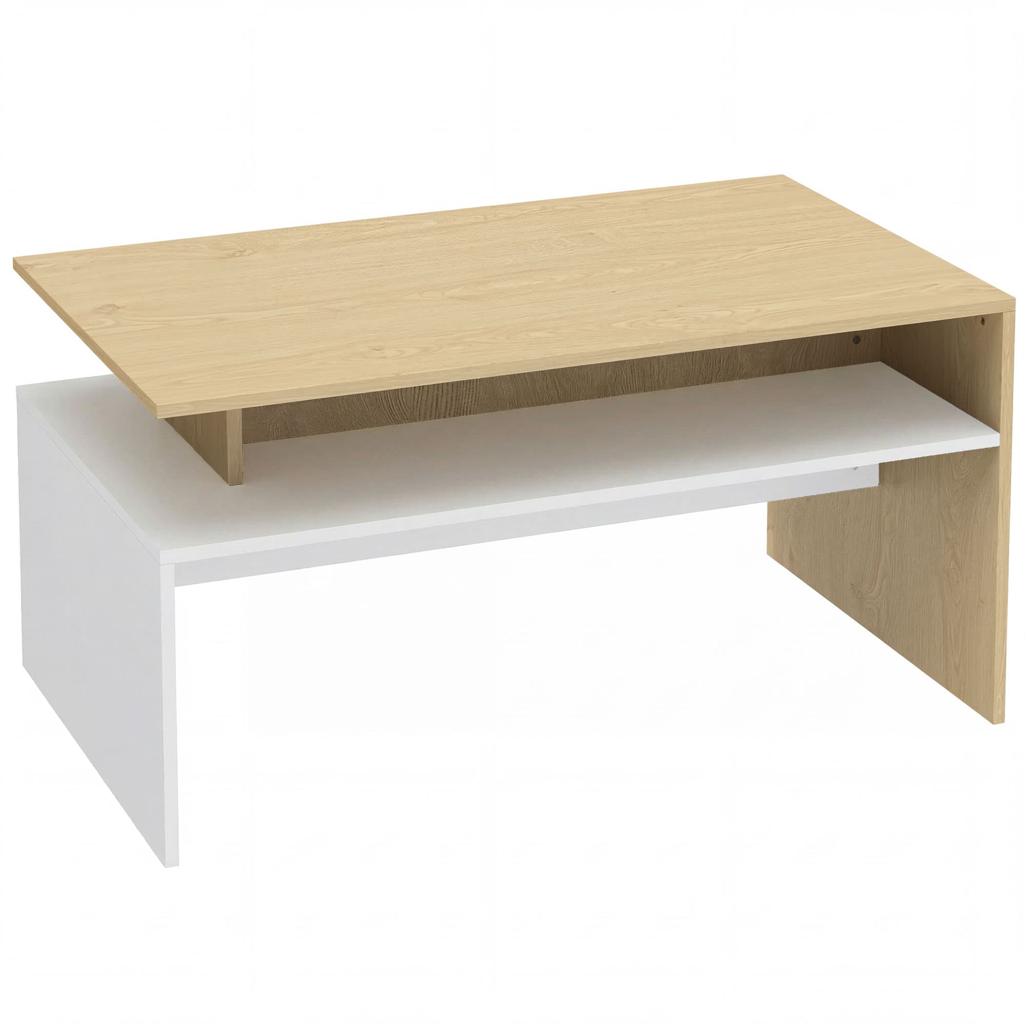HOMCOM Mesa Baixa para Sala de Estar com Compartimento 95x55x50 cm Madeira e Branco   Aosom Portugal