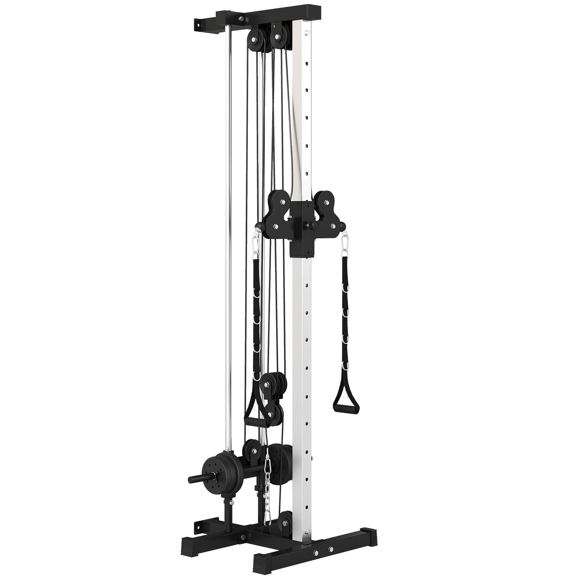 SPORTNOW Máquina de Polias de Parede Ajustável em 15 Posições Multifunções para Ginásio e Casa 62x60x200 cm Preto   Aosom Portugal