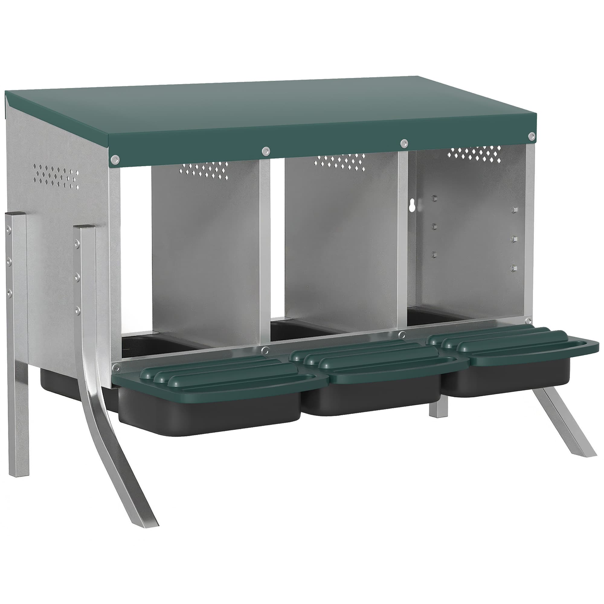 PawHut Ninho para Galinhas, Ninho Inclinado com Aberturas de Ventilação, 3 Compartimentos, Ninho para 3 Galinhas, 85 x 54,6 x 61 cm, Prata   Aosom
