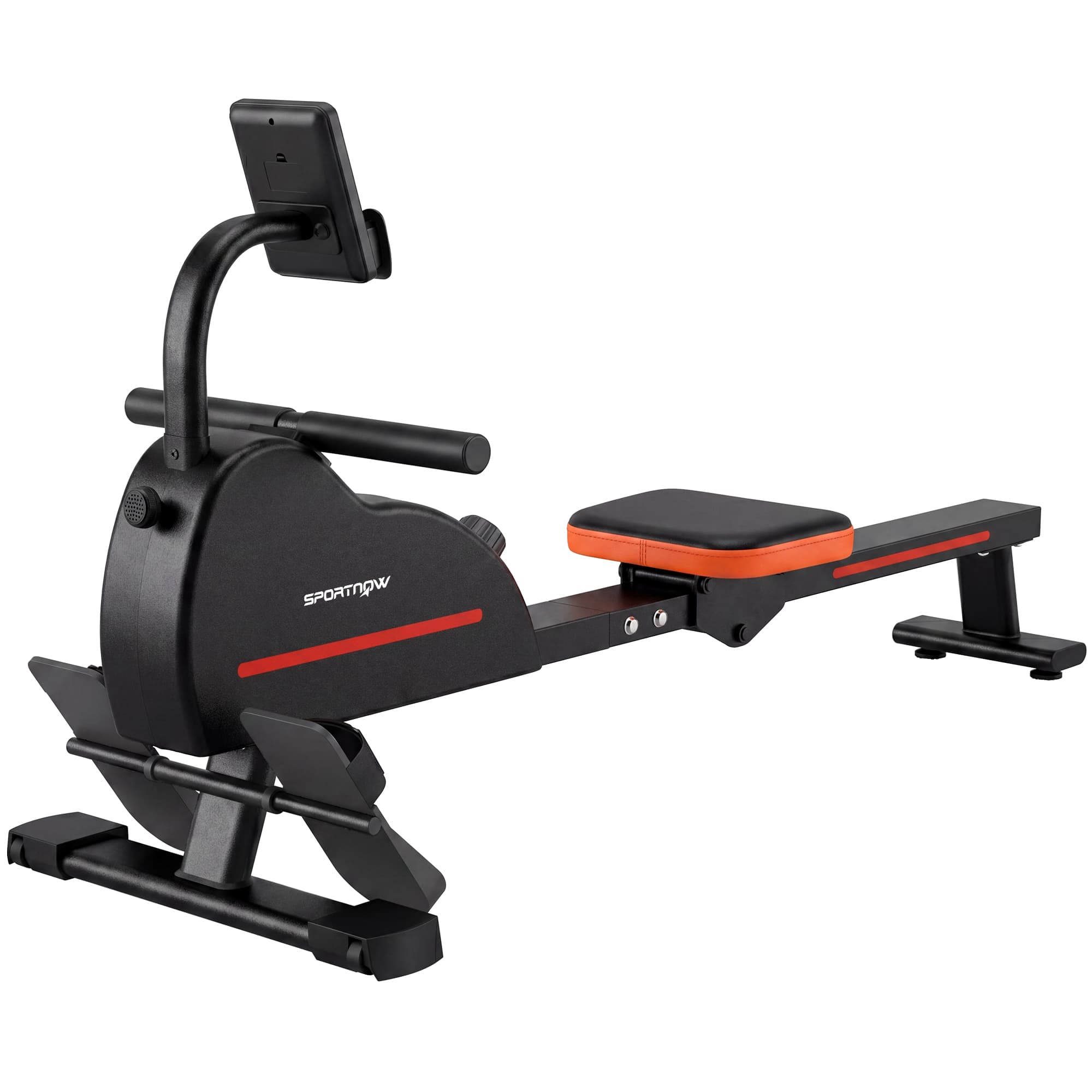 SPORTNOW Remo Magnético Aparelho de Musculação Bluetooth Conectado Kinomap & Zwift 16 Níveis de Resistência 135x42x72cm Vermelho   Aosom Portugal