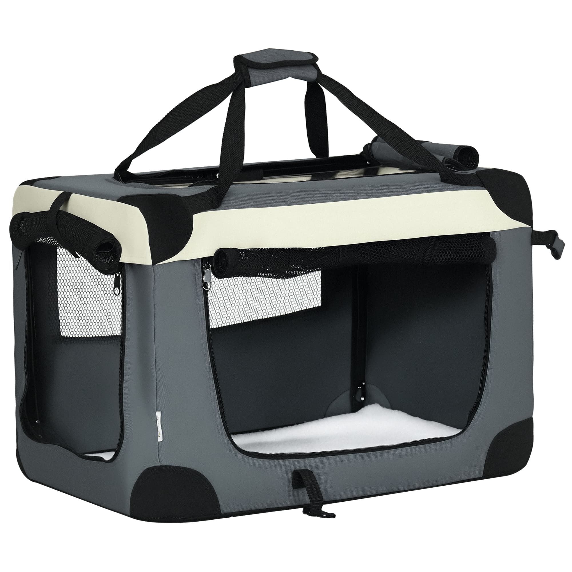 PawHut Transportadora para Cães e Gatos Bolsa de Transporte Animais de Estimação Dobrável com Almofada Suave 60x41x41cm Cinzento   Aosom Portugal