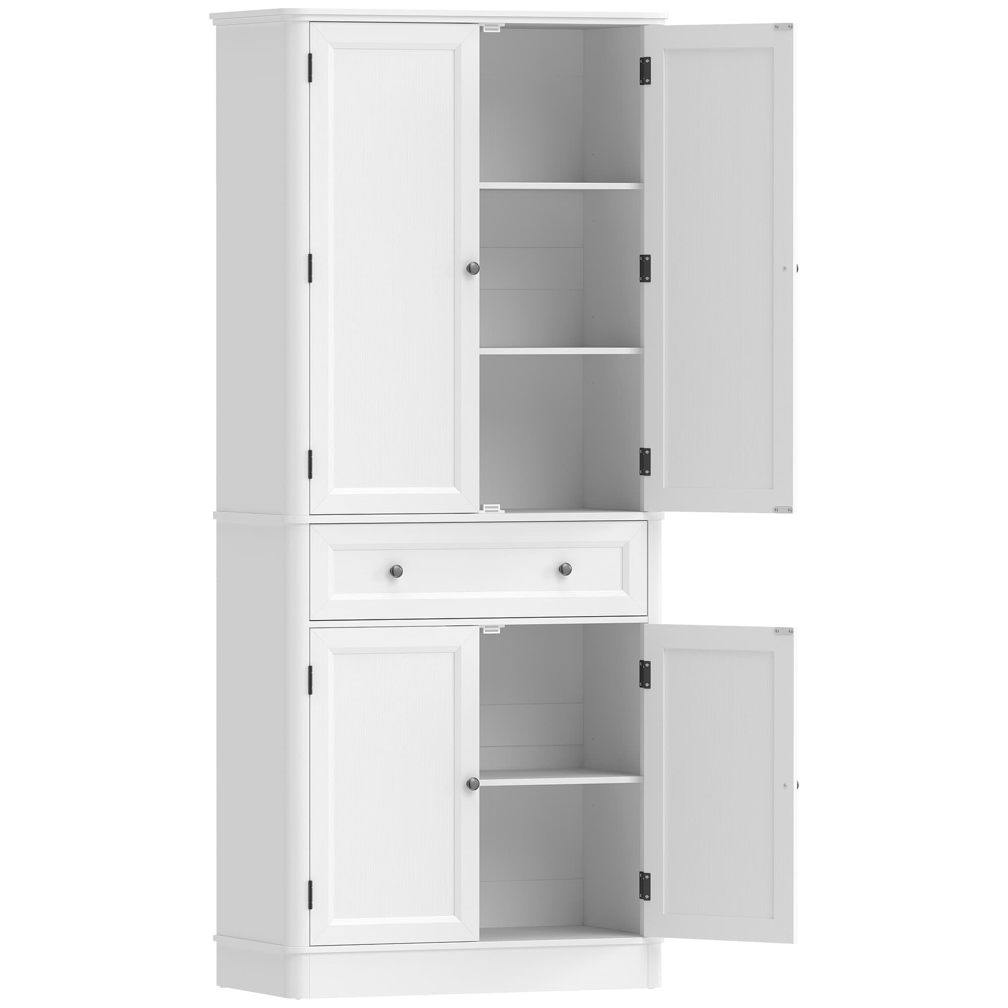 HOMCOM Armário de cozinha com 4 portas, gaveta e prateleiras ajustáveis para cozinha, 80 x 39,5 x 186,4 cm Branco   Aosom Portugal