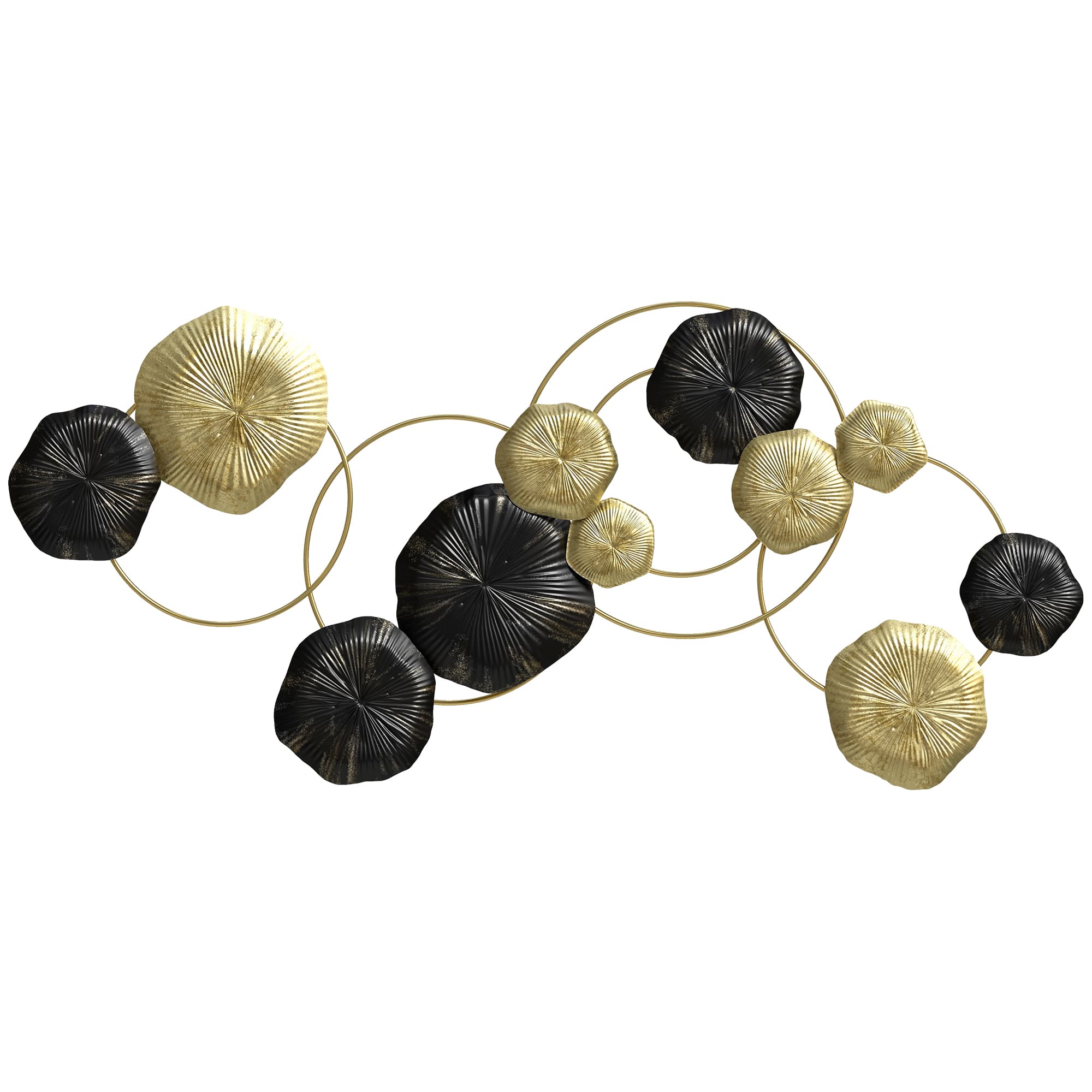 HOMCOM Decoração de Parede em Metal com Forma de Flor de Lótus Adorno para Sala Moderna Decoração 84x35 cm Dourado e Preto   Aosom Portugal