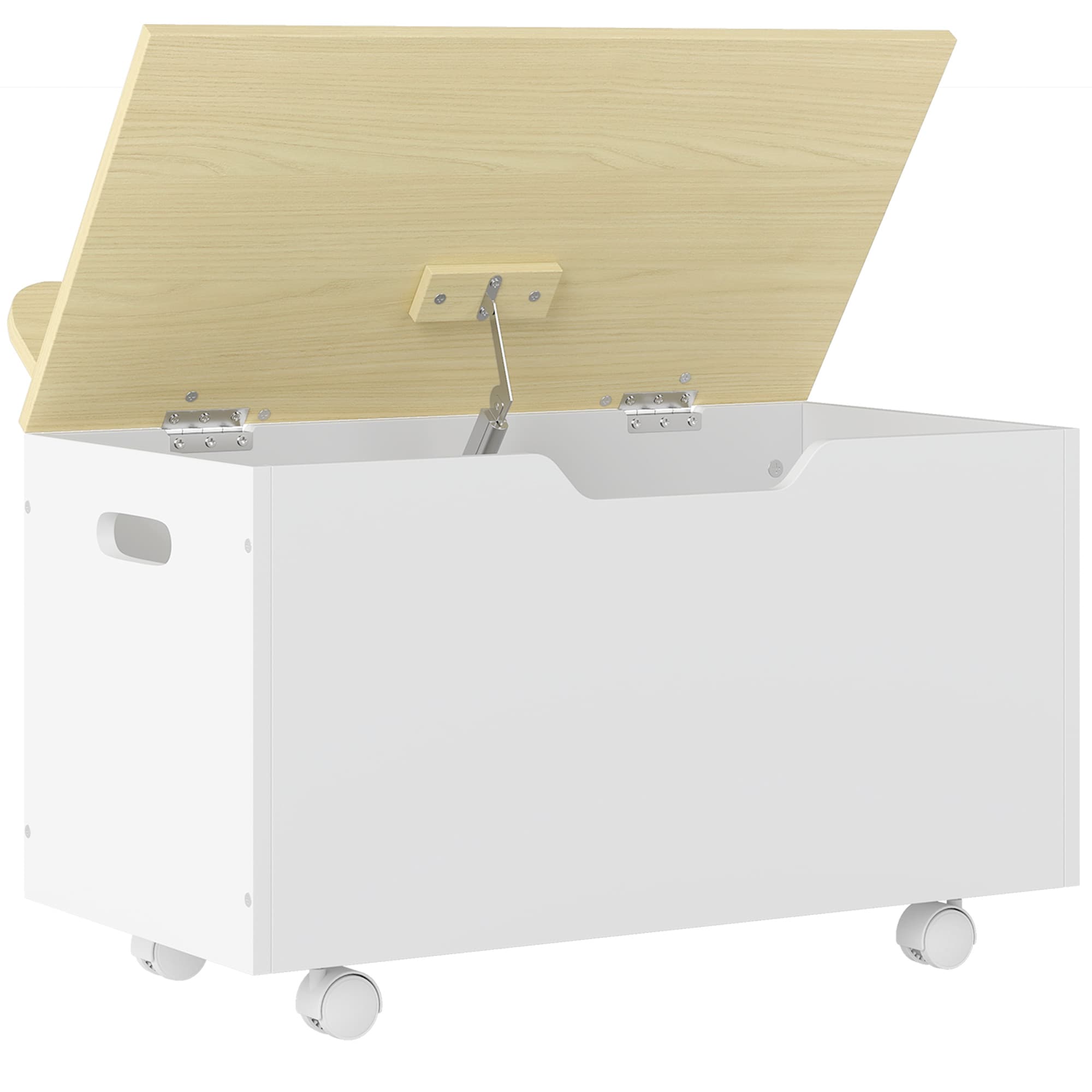 AIYAPLAY Baú de Brinquedos com Rodas com Tampa Abatível e Dobradiça de Segurança Desenho de Nuvem  59x30x53 cm Branco e Madeira   Aosom Portugal