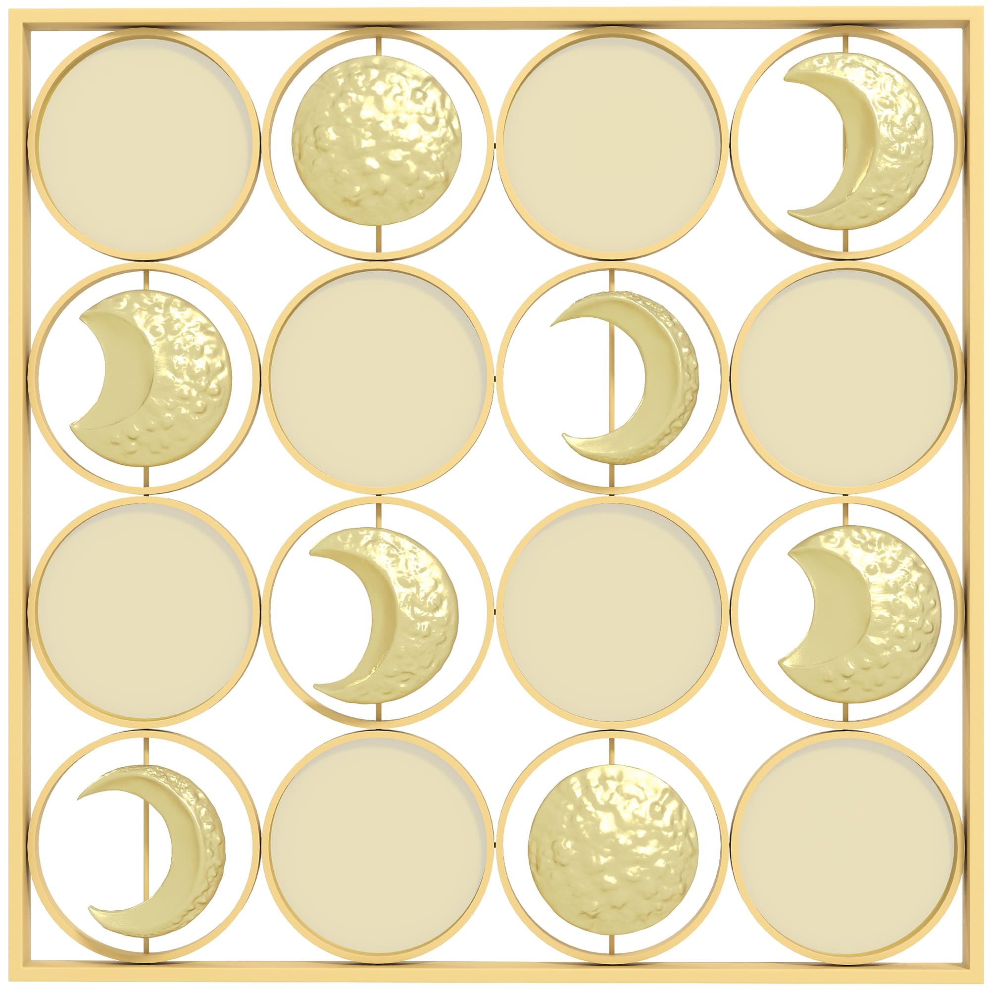 HOMCOM Decoração de Parede Metálica de Fases Lunares com 16 Discos para Sala Quarto Corredor 67,9x67,9 Dourado   Aosom Portugal