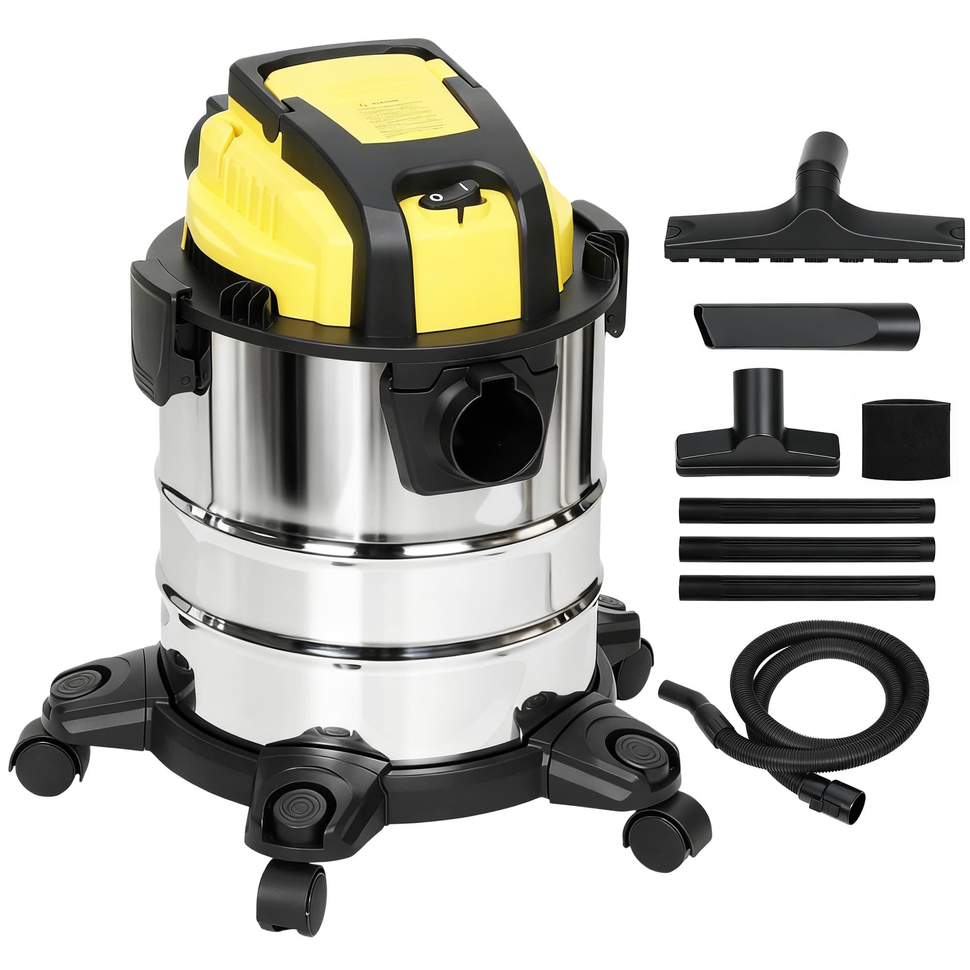 HOMCOM Aspirador Seco e Húmido 3 em 1 1200W com Função de Soprador Mangueira 2 m Depósito 20L Triplo Filtro 48x48x48,5 cm Amarelo   Aosom Portugal