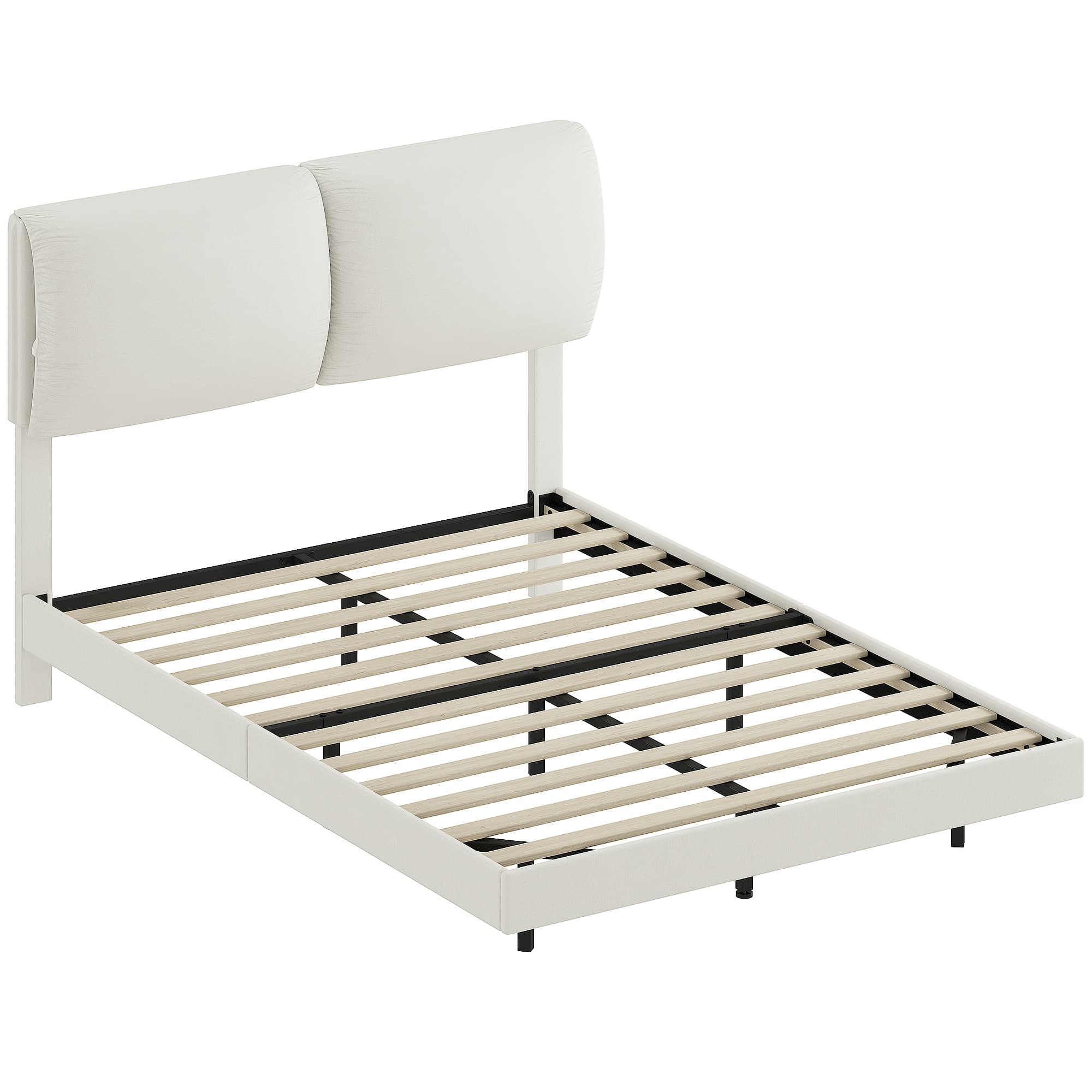 HOMCOM Cama de Casal 135x190 cm Estrado com Cabeceira Acolchoada Efeito Flutuante Estrutura Metálica Bege   Aosom Portugal