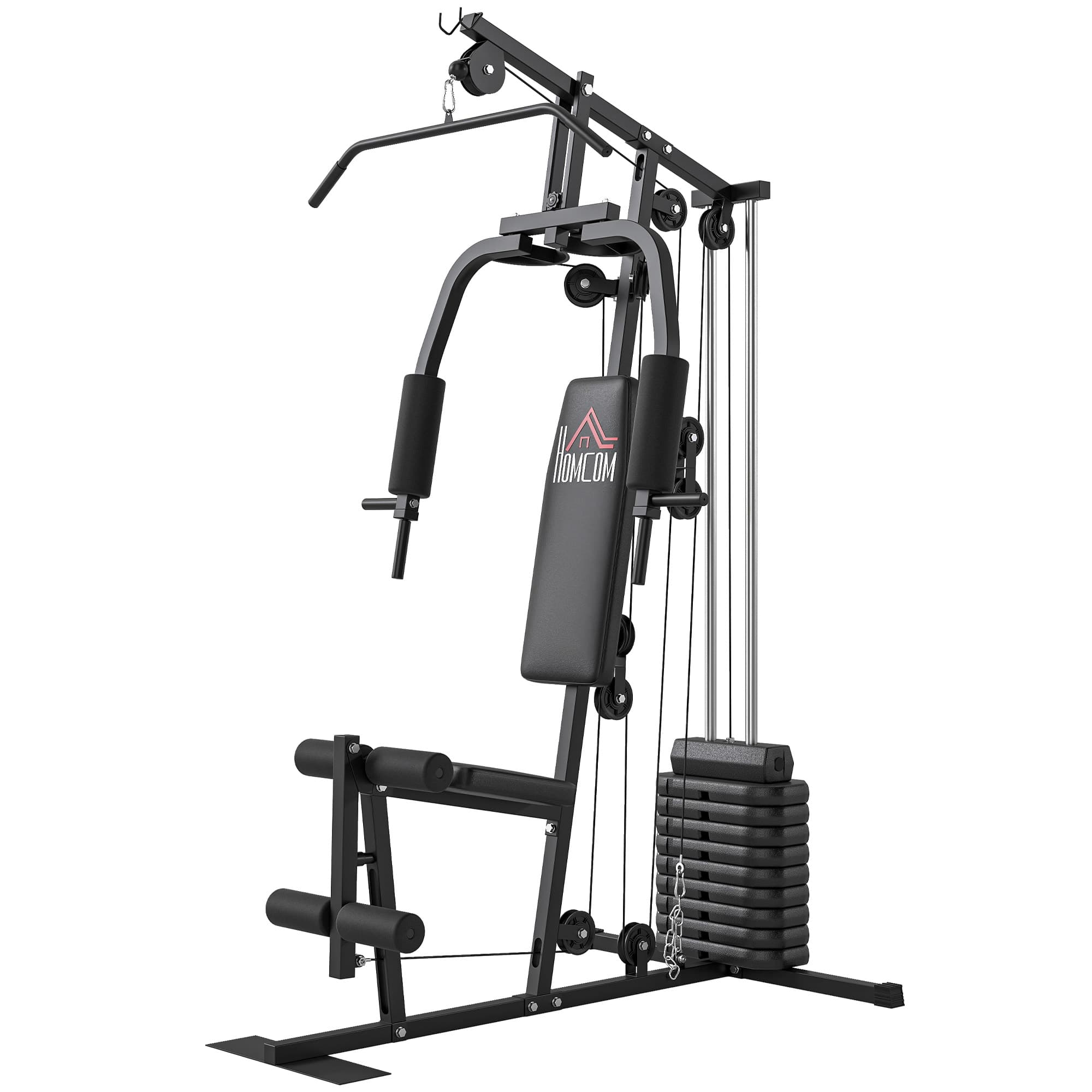 HOMCOM Máquina de Musculação com Pesos Ajustáveis de 45 kg, Press de Peito e Pernas, Polia, 135x103x200 cm, Preto   Aosom Portugal