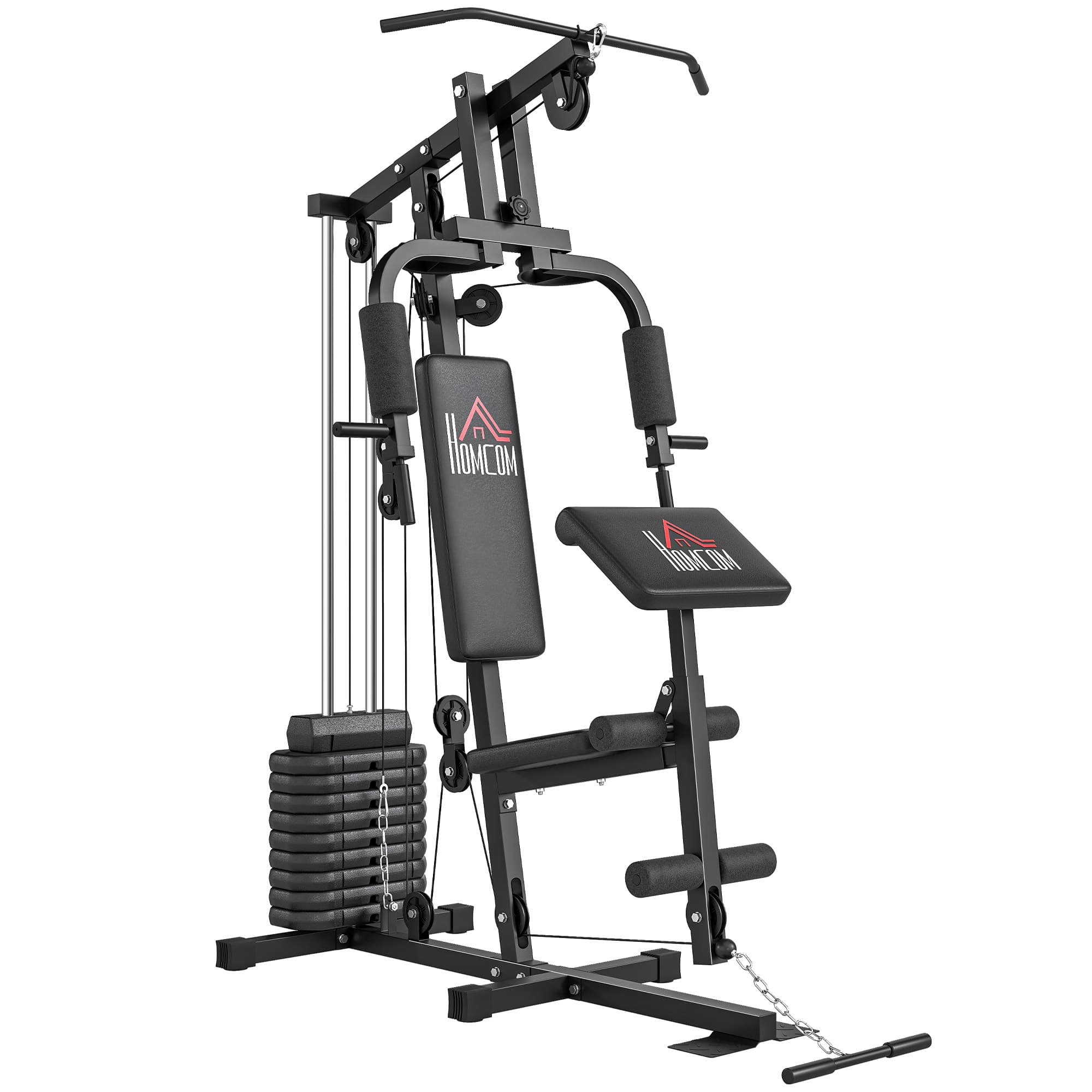 HOMCOM Máquina de Musculação com Pesos Ajustáveis de 45 kg, Press de Peito e Pernas, Polia 135x103x210 cm, Preto   Aosom Portugal