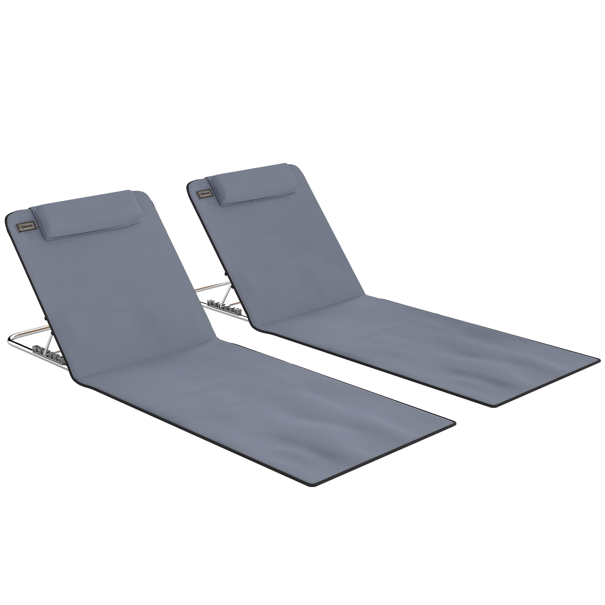 Outsunny Conjunto de 2 Esteiras com Encosto Reclinável Apoio para Cabeça e Bolsa de Transporte 134x48x33-43 cm Cinzento   Aosom Portugal