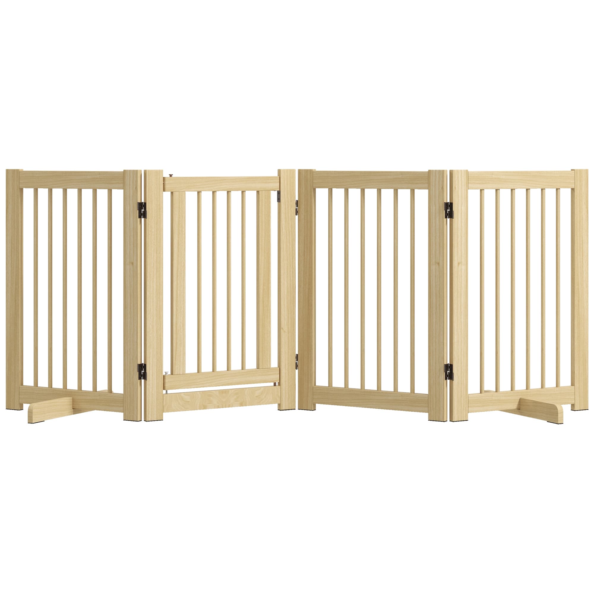 PawHut Barreira de Segurança para Cães em Madeira Dobrável para Escadas e Portas para Cães Pequenos e Médios de 4 Painéis 204x36x75 cm Madeira  