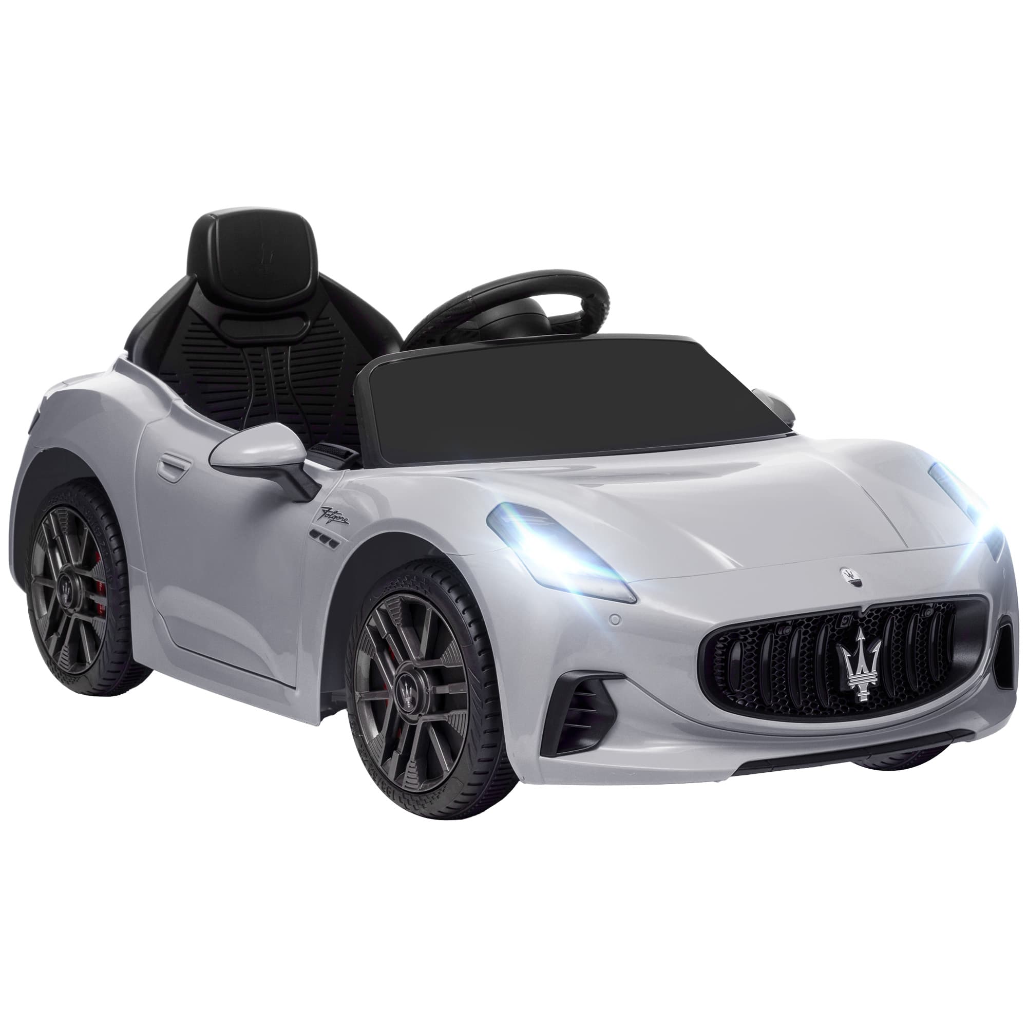 AIYAPLAY Carro Elétrico para Crianças Maserati Gran Turismo Folgore 12V Controlo Remoto Faróis Buzina e Música MP3 98x59x43 cm Cinza   Aosom
