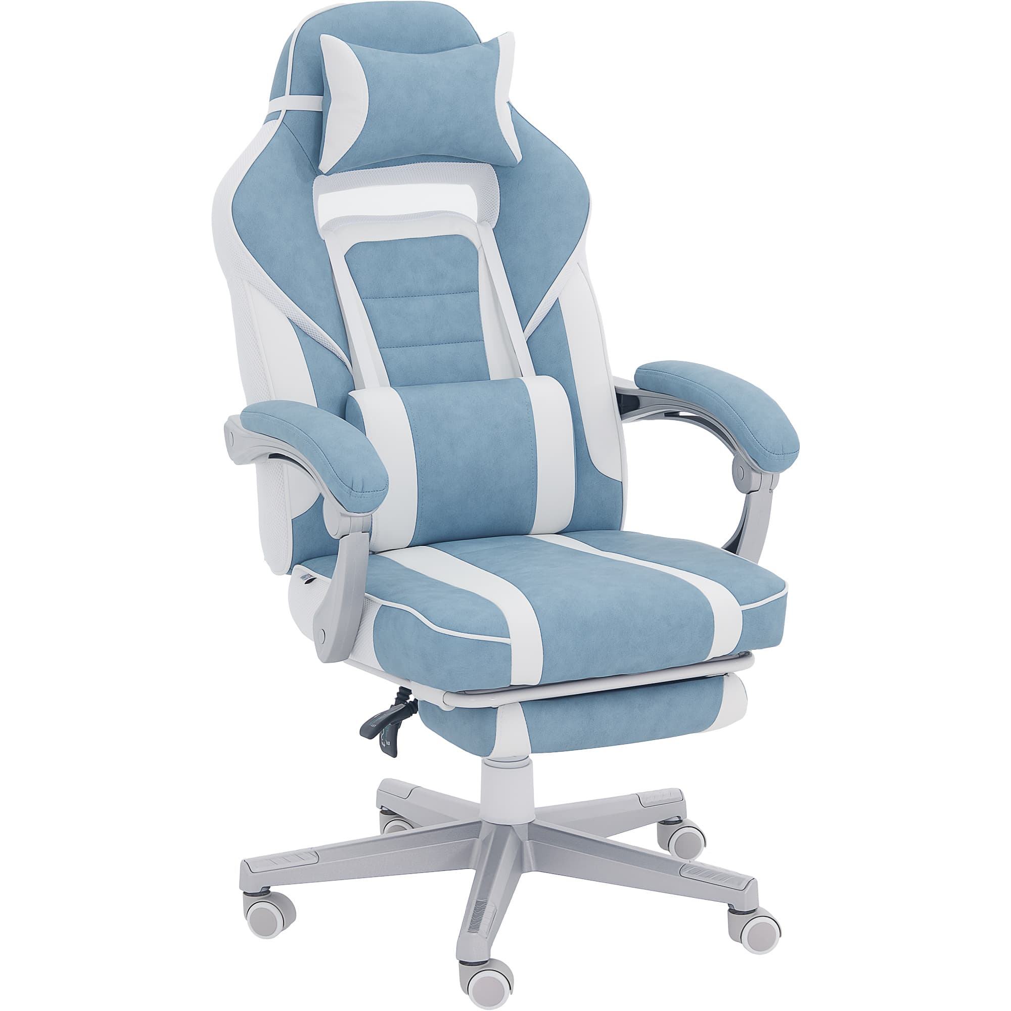 HOMCOM Cadeira Gamer Reclinável Apoio para os Pés Retrátil Suporte Lombar e Almofada para a Cabeça 63x63x115,5-123 cm Azul   Aosom Portugal