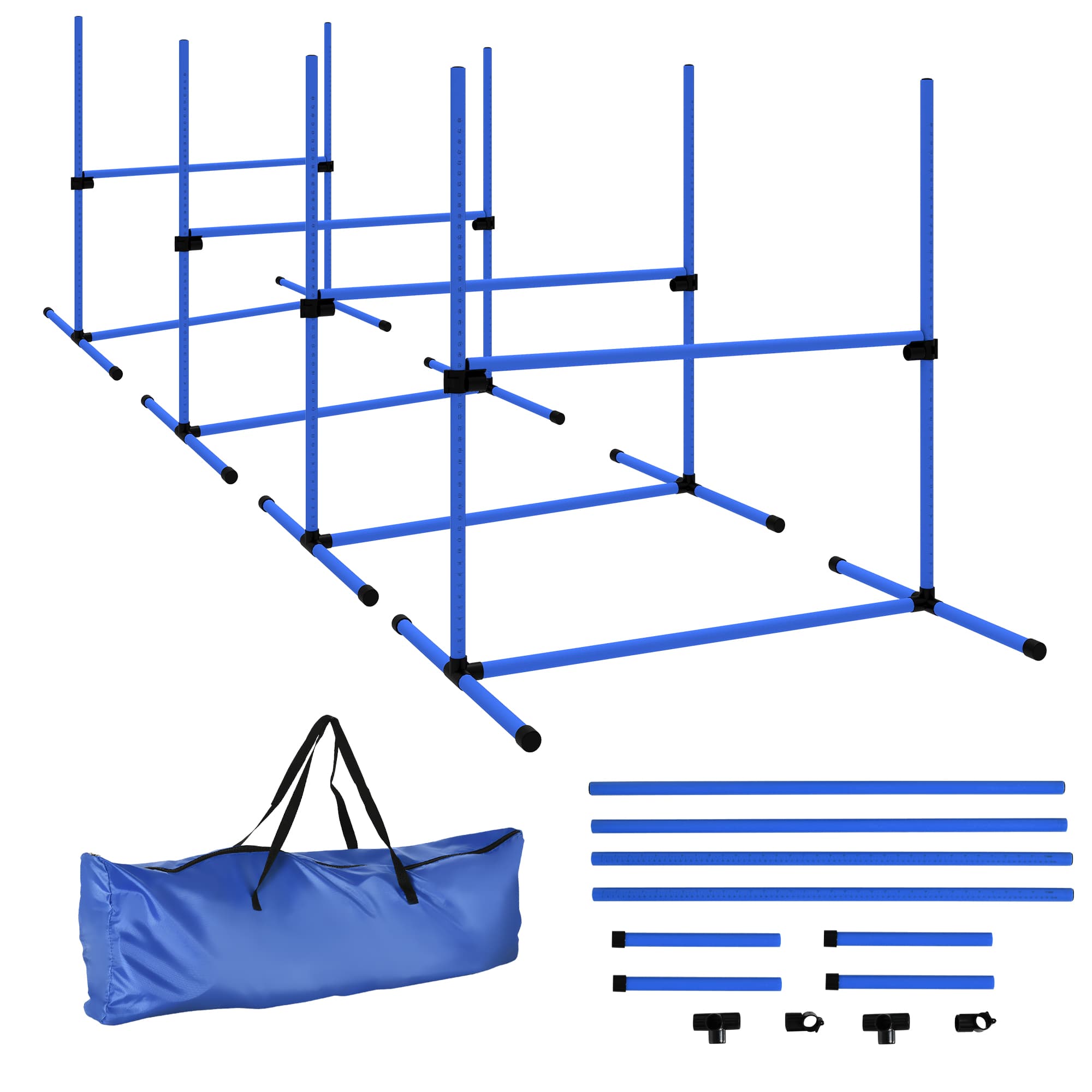 PawHut Conjunto Treinamento Agilidade Cães 4 Peças Obstáculos Salto Altura Ajustável 99x65x94 cm Azul Durável Fácil Montagem   Aosom Portugal