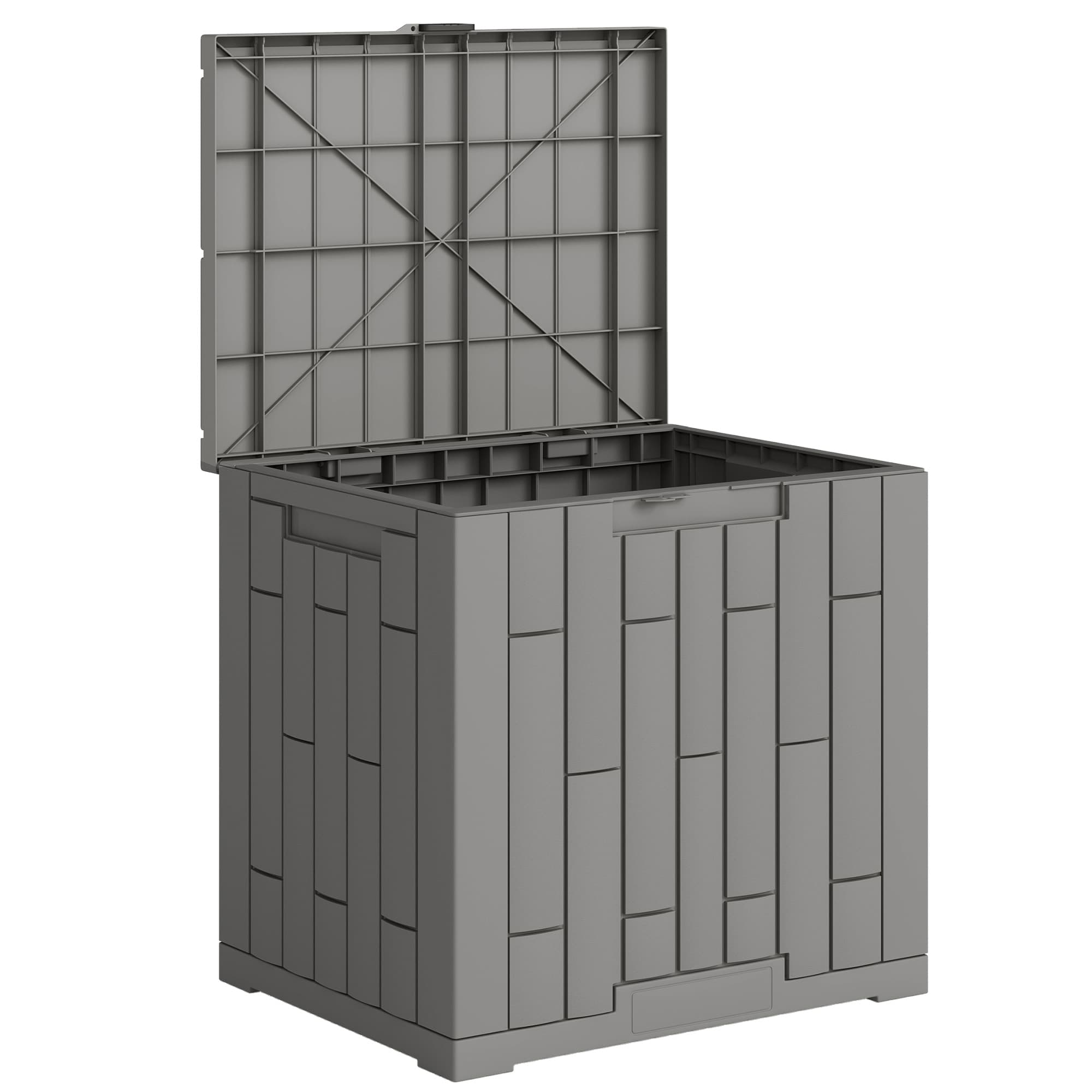 Outsunny Baú Exterior Capacidade 114 L Baú de Armazenamento Exterior Resistente à Água e aos Raios UV com Fecho Cinzento   Aosom Portugal